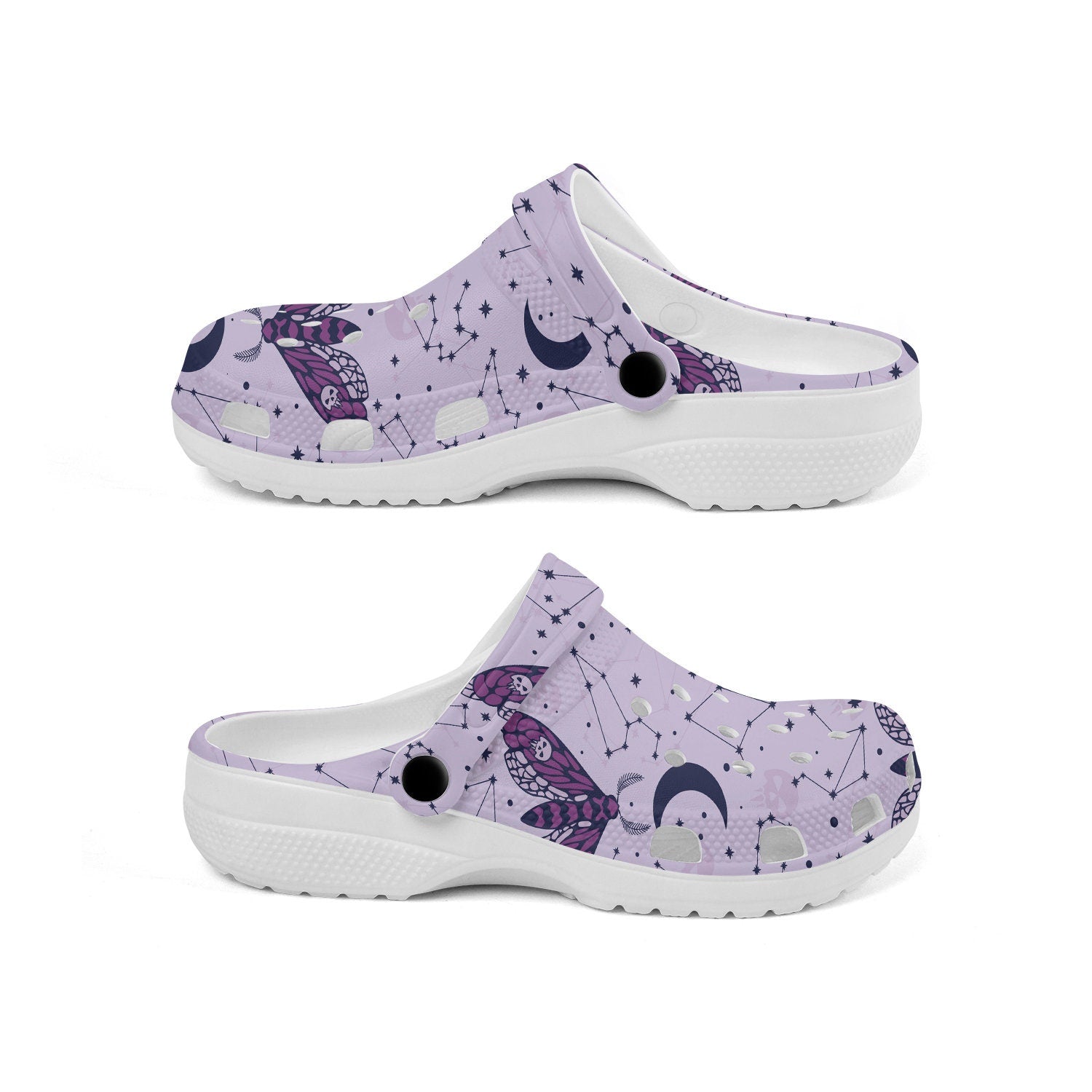 hippieartzone - Dead Head Butterfly Moon Goth Clogs for Men and Women, printed clogs, , 