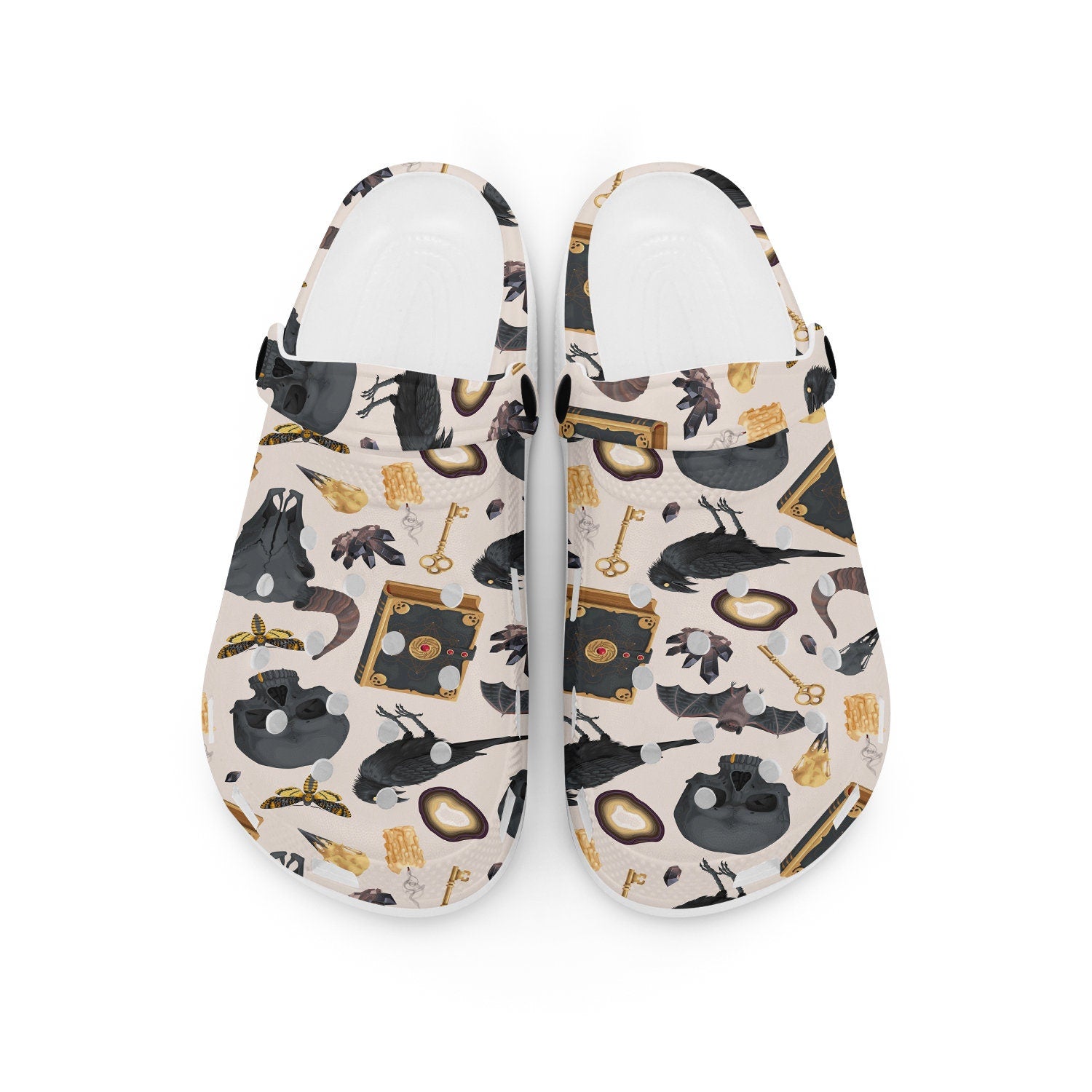 hippieartzone - Raven and Magic Book Gothic Clogs for Men and Women, printed clogs, , 