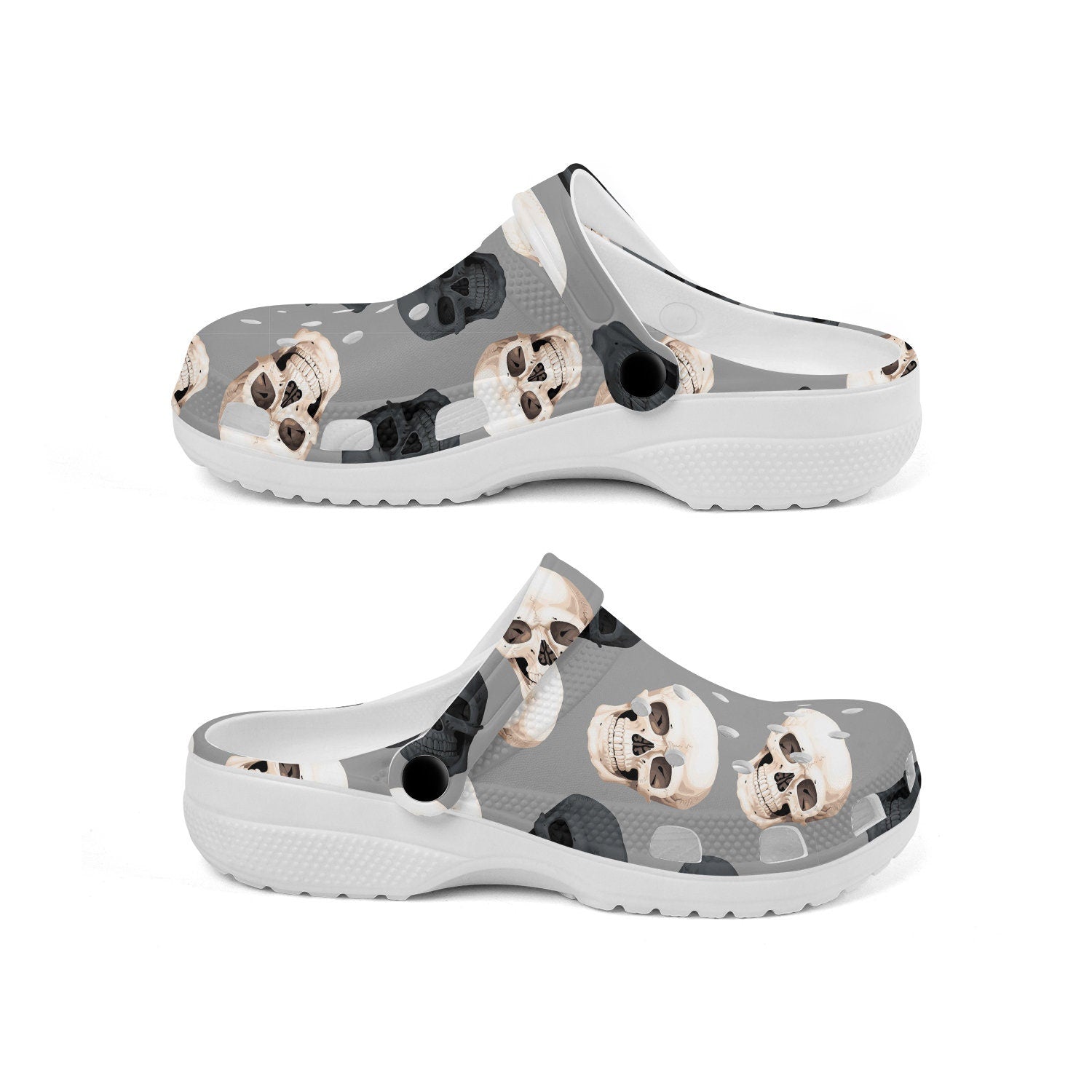 hippieartzone - White and Black Skull Clogs for Men and Women, printed clogs, , 