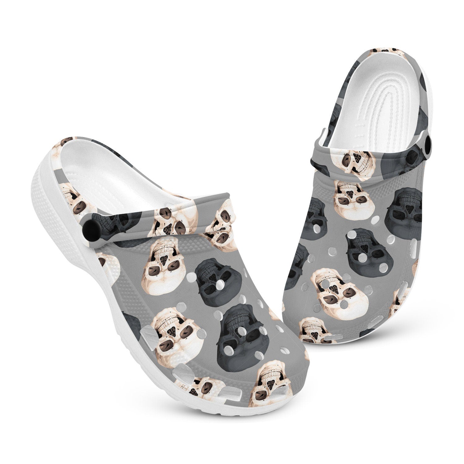 hippieartzone - White and Black Skull Clogs for Men and Women, printed clogs, , 