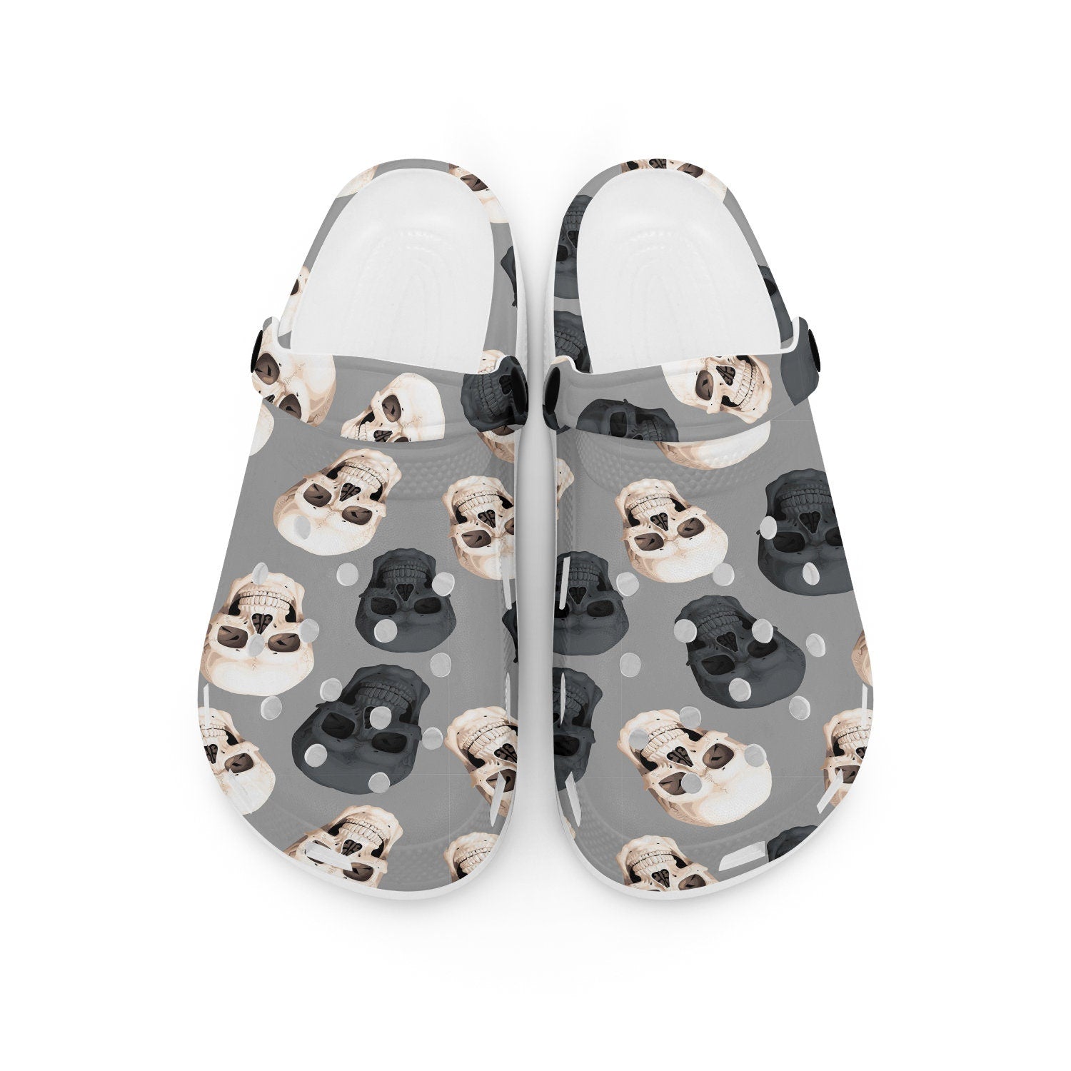 hippieartzone - White and Black Skull Clogs for Men and Women, printed clogs, , 