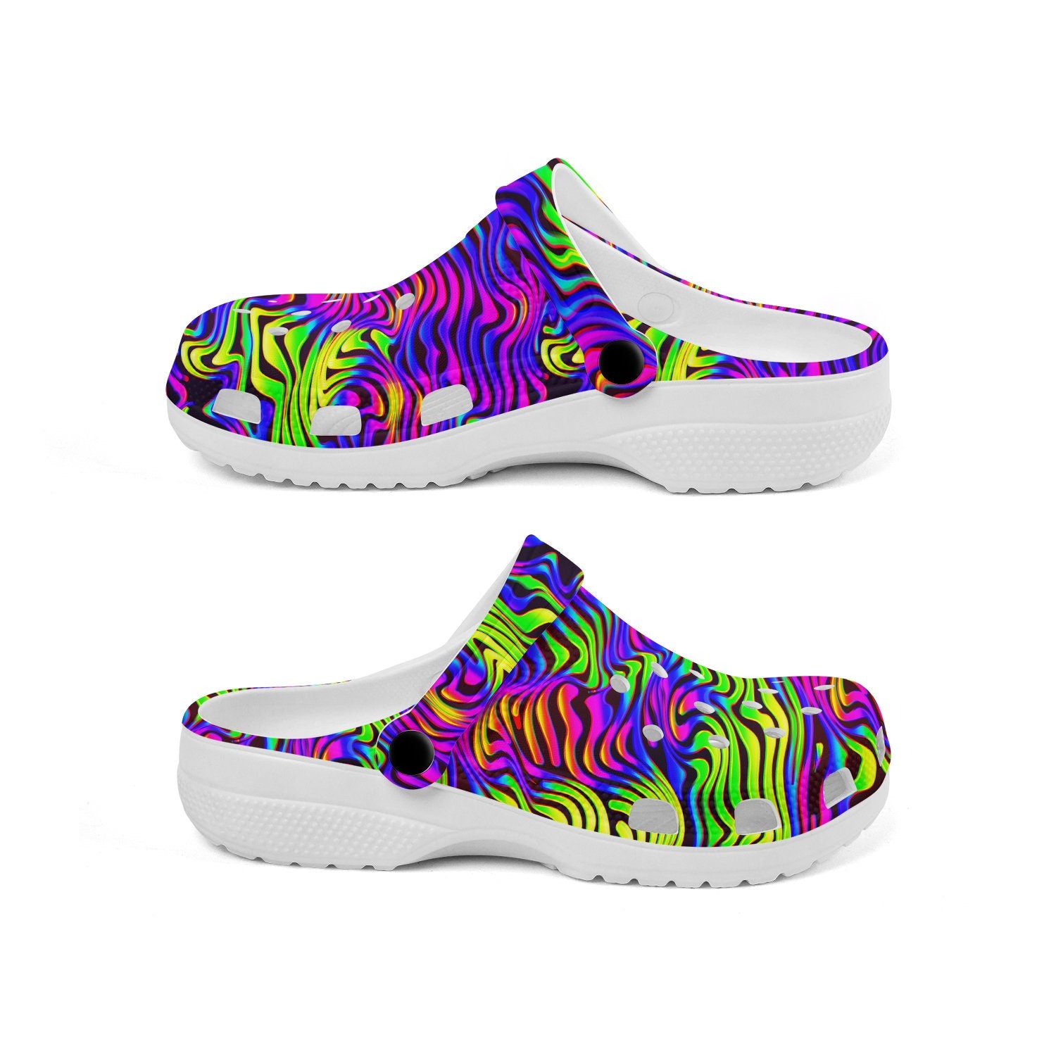 hippieartzone - Curved Lines Psychedelic Rave Festival Clogs for Men and Women, printed clogs, , 