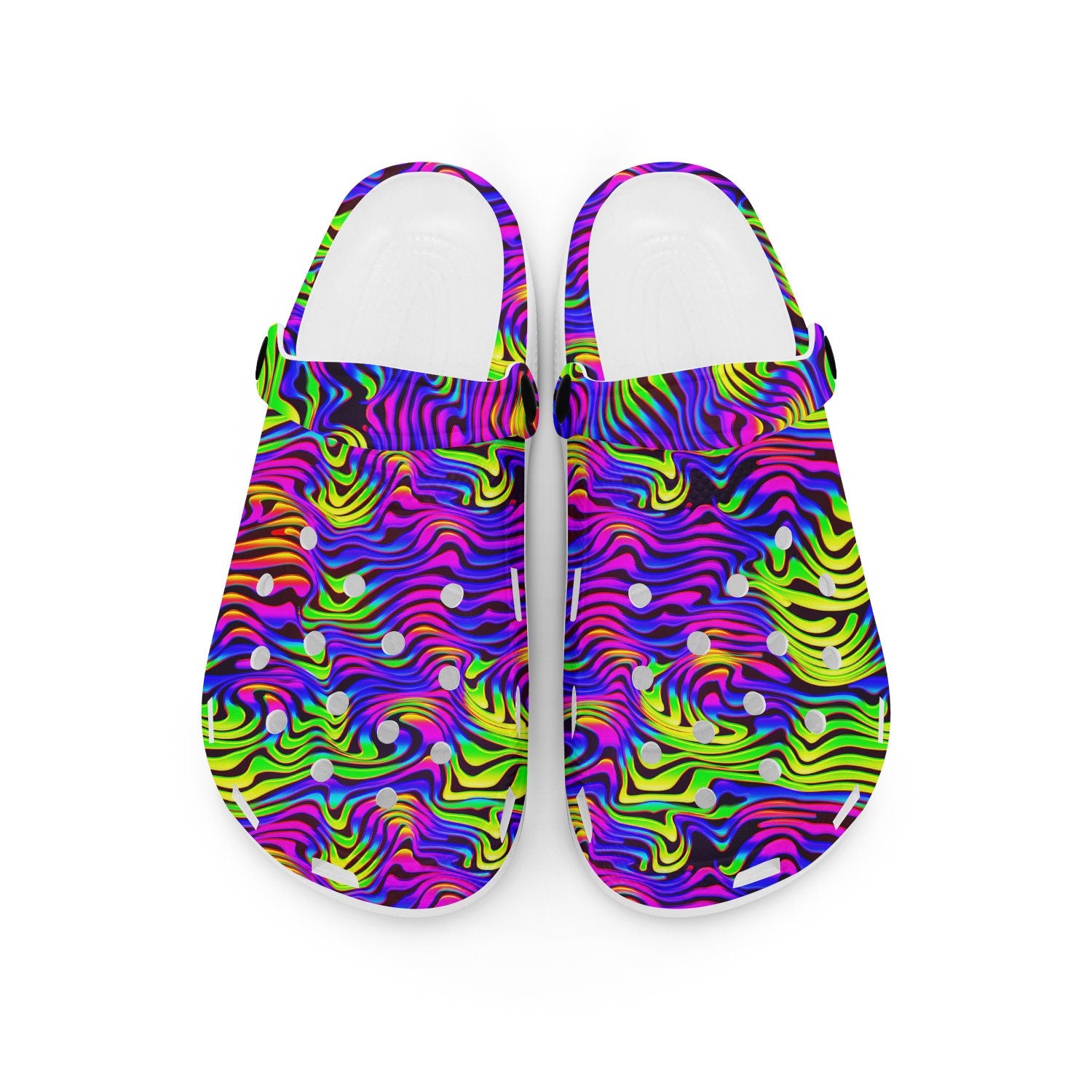 hippieartzone - Curved Lines Psychedelic Rave Festival Clogs for Men and Women, printed clogs, , 