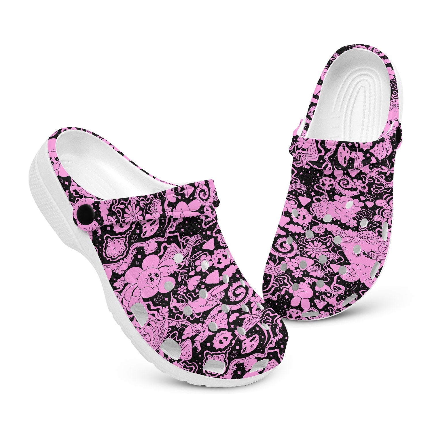 hippieartzone - Psychedelic Trippy Art Mushroom Clogs for Men and Women, printed clogs, , , festival shoes, rave print