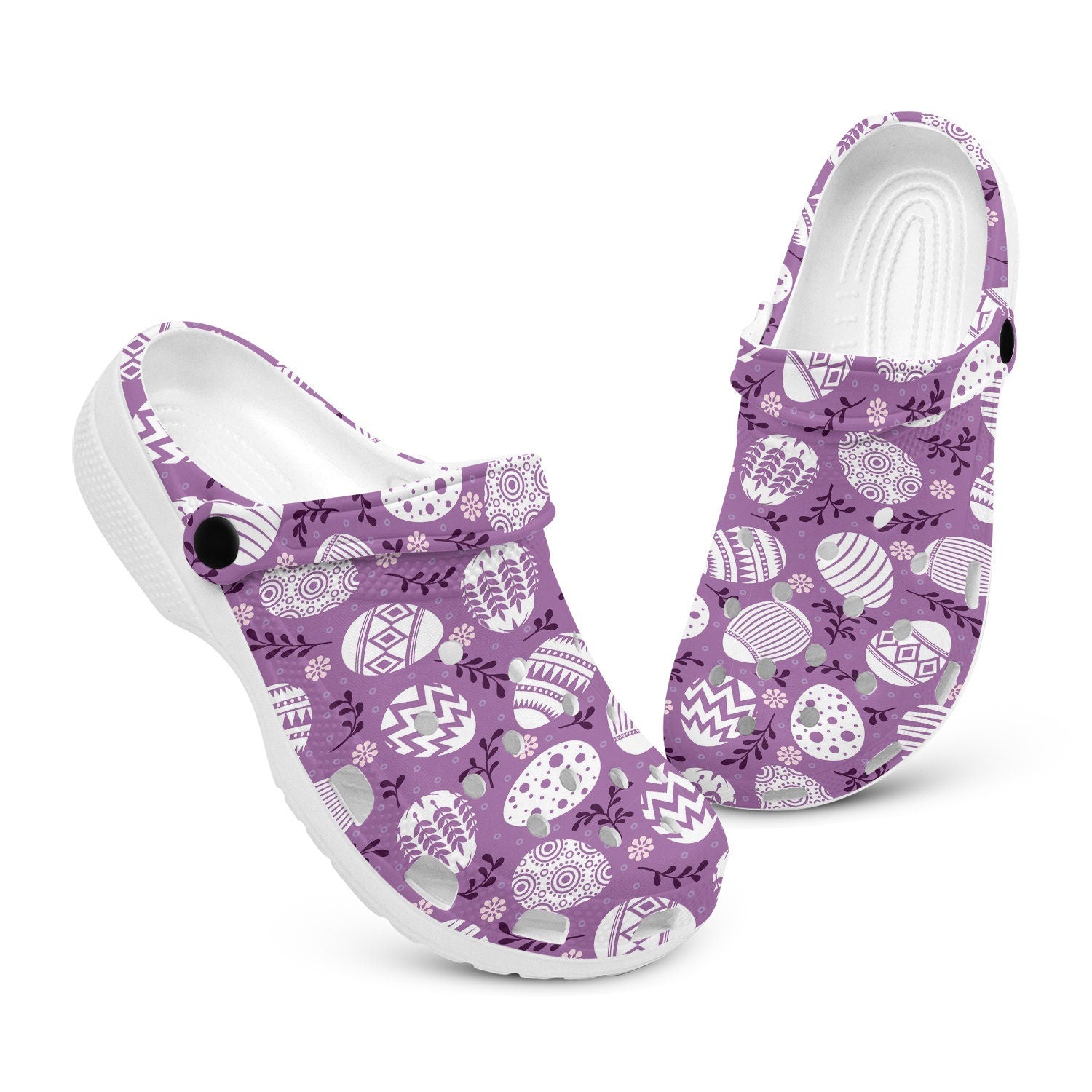 hippieartzone - Purple Easter Egg Clogs for Men and Women, printed clogs, , , easter egg print shoes, cute rubber clogs