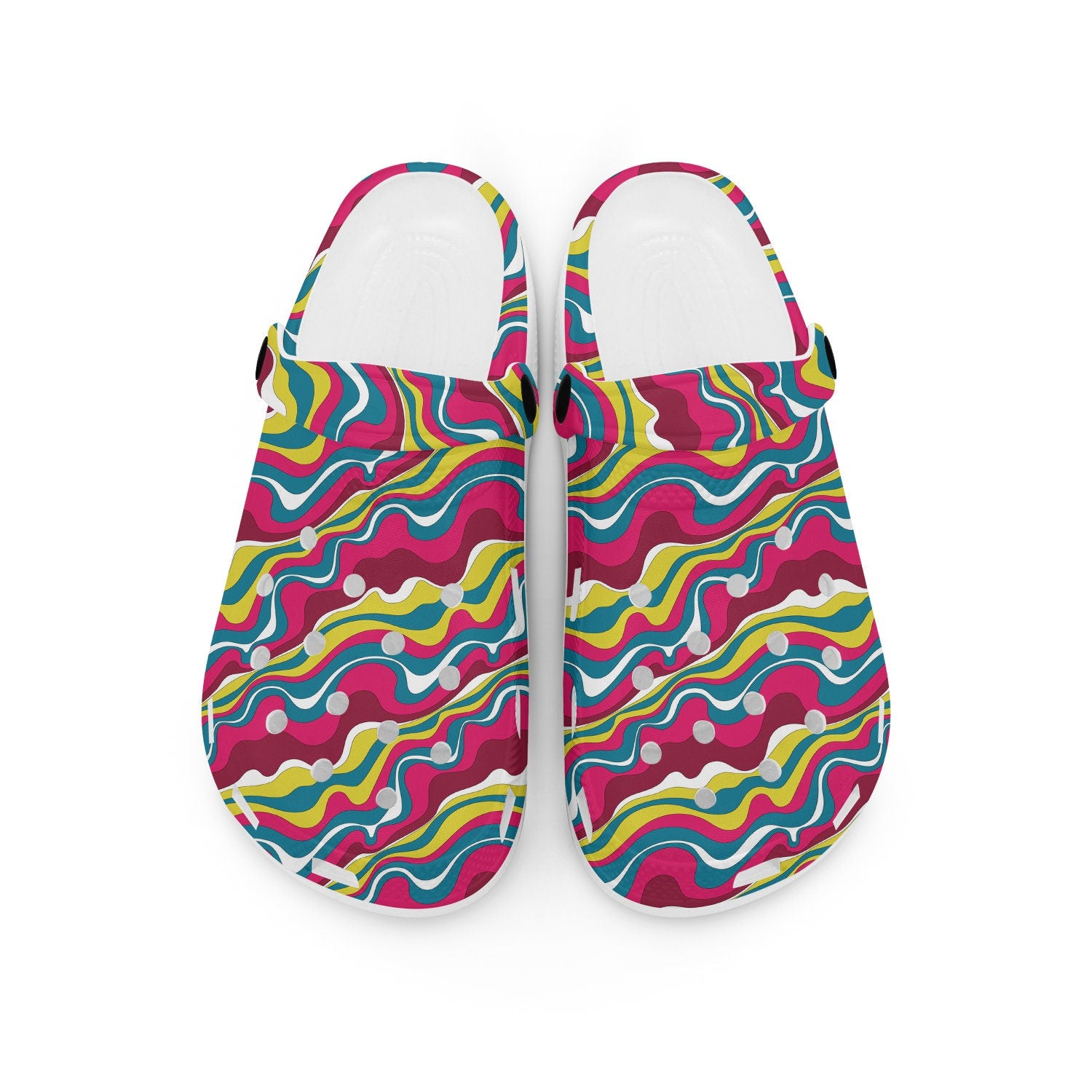 hippieartzone - Red Psychedelic Waves Clogs for Men and Women, printed clogs, , , abstract print shoes, rubber slip on