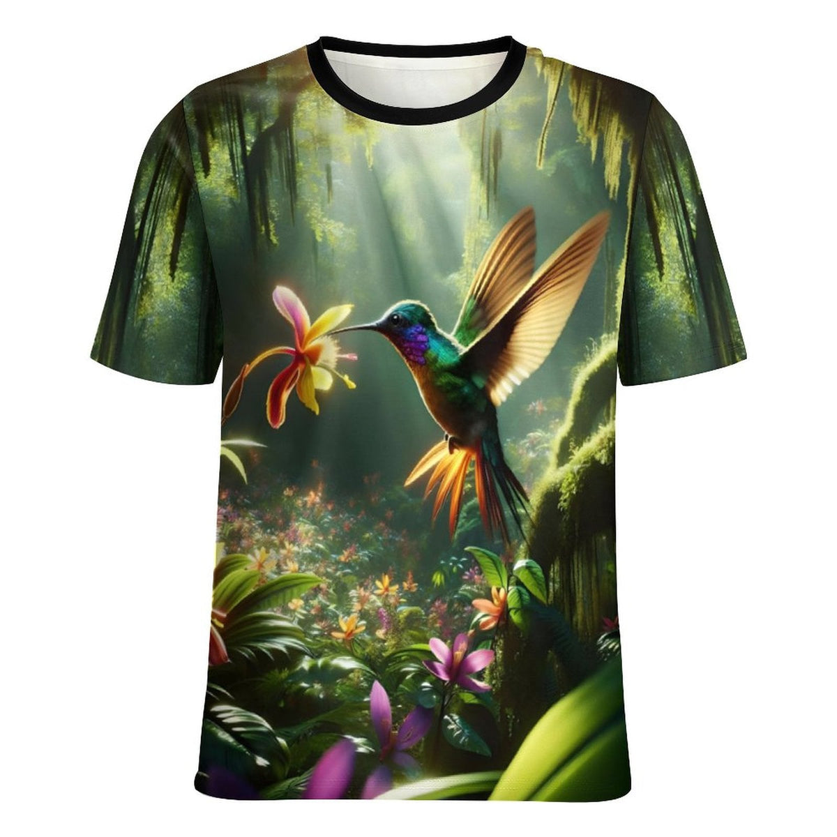 hippieartzone - Forest Hummingbird T-Shirt , Animal Lover Shirt, Hummingbird Tee, Bird Print Shirt, Floral Hummingbird Shirt