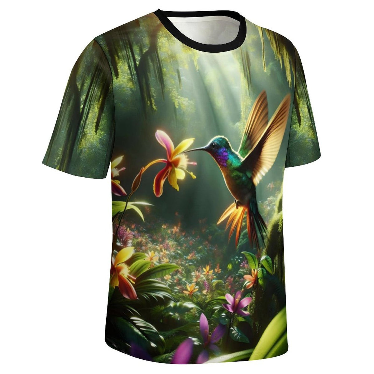 hippieartzone - Forest Hummingbird T-Shirt , Animal Lover Shirt, Hummingbird Tee, Bird Print Shirt, Floral Hummingbird Shirt