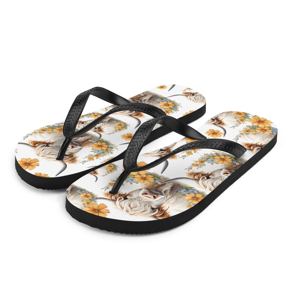 hippieartzone - For the Love of Highland Cows Flip-Flops