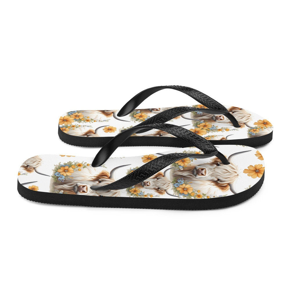 hippieartzone - For the Love of Highland Cows Flip-Flops
