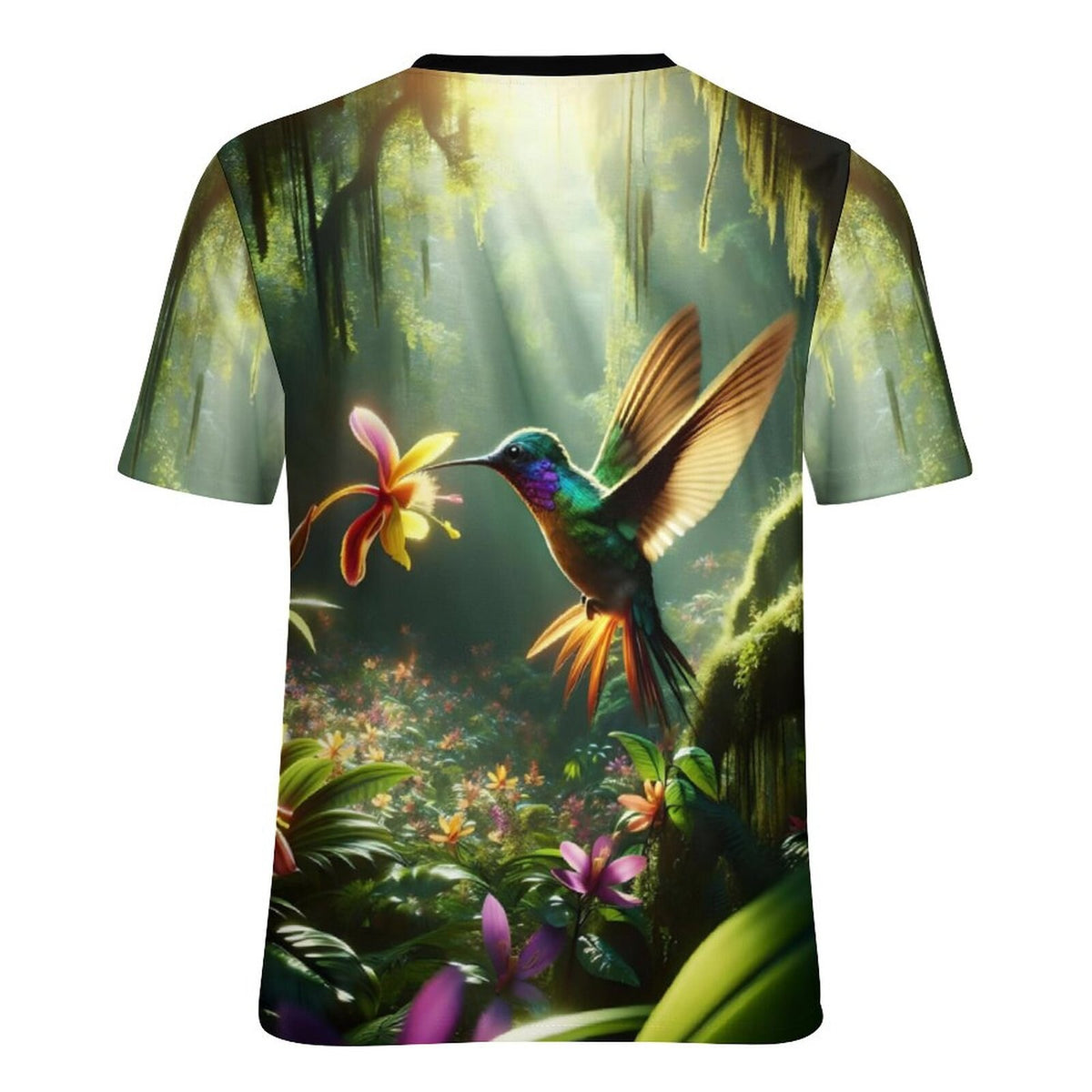 hippieartzone - Forest Hummingbird T-Shirt , Animal Lover Shirt, Hummingbird Tee, Bird Print Shirt, Floral Hummingbird Shirt