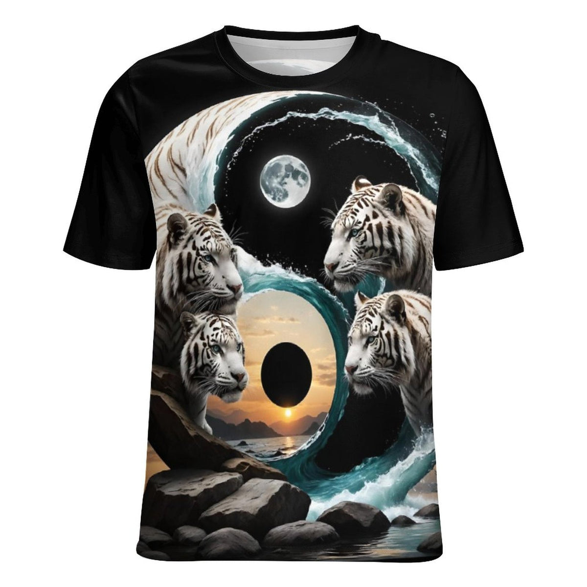 hippieartzone - White Tiger T-Shirt Shirts Tiger Spirit Animal Shirt, Tiger Yin Yang T-Shirt, Animal Lover Tee, Moon Tiger Shirt