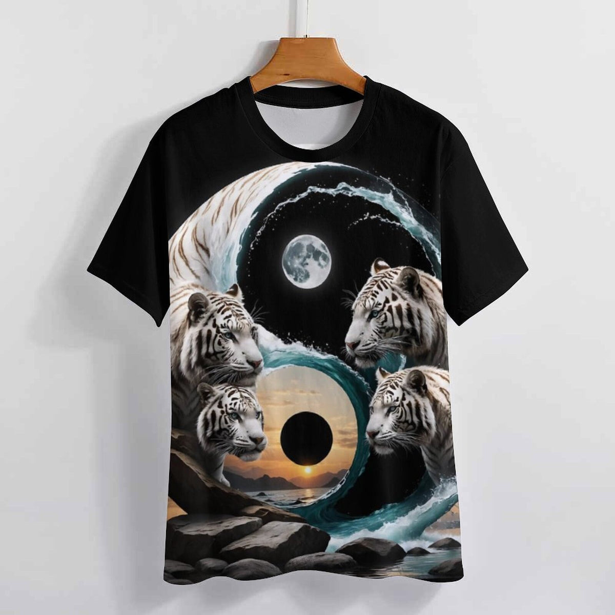 hippieartzone - White Tiger T-Shirt Shirts Tiger Spirit Animal Shirt, Tiger Yin Yang T-Shirt, Animal Lover Tee, Moon Tiger Shirt