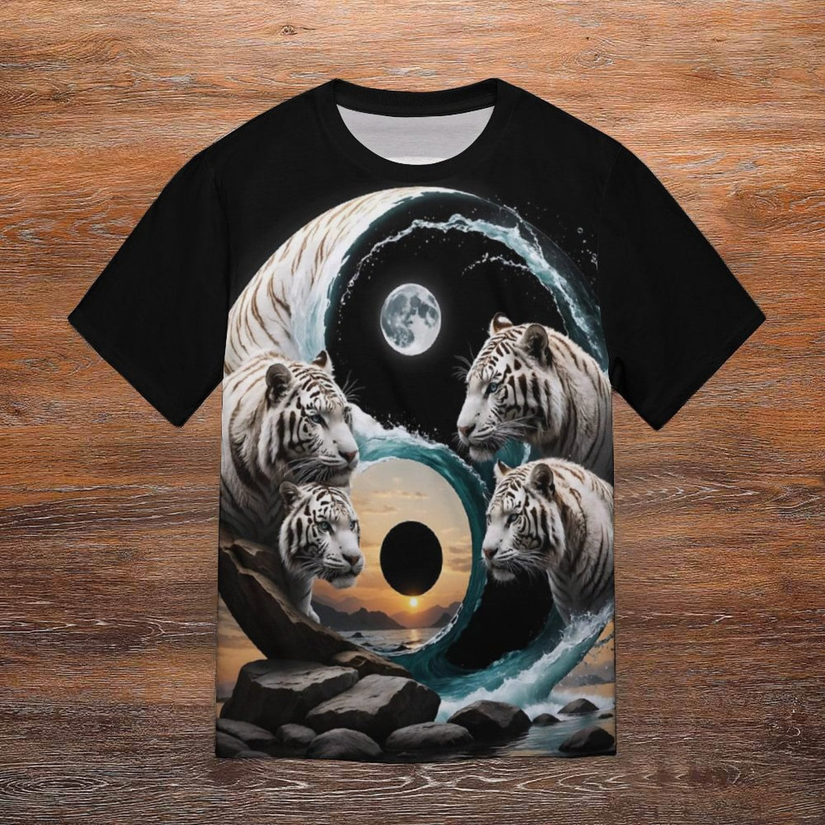 hippieartzone - White Tiger T-Shirt Shirts Tiger Spirit Animal Shirt, Tiger Yin Yang T-Shirt, Animal Lover Tee, Moon Tiger Shirt