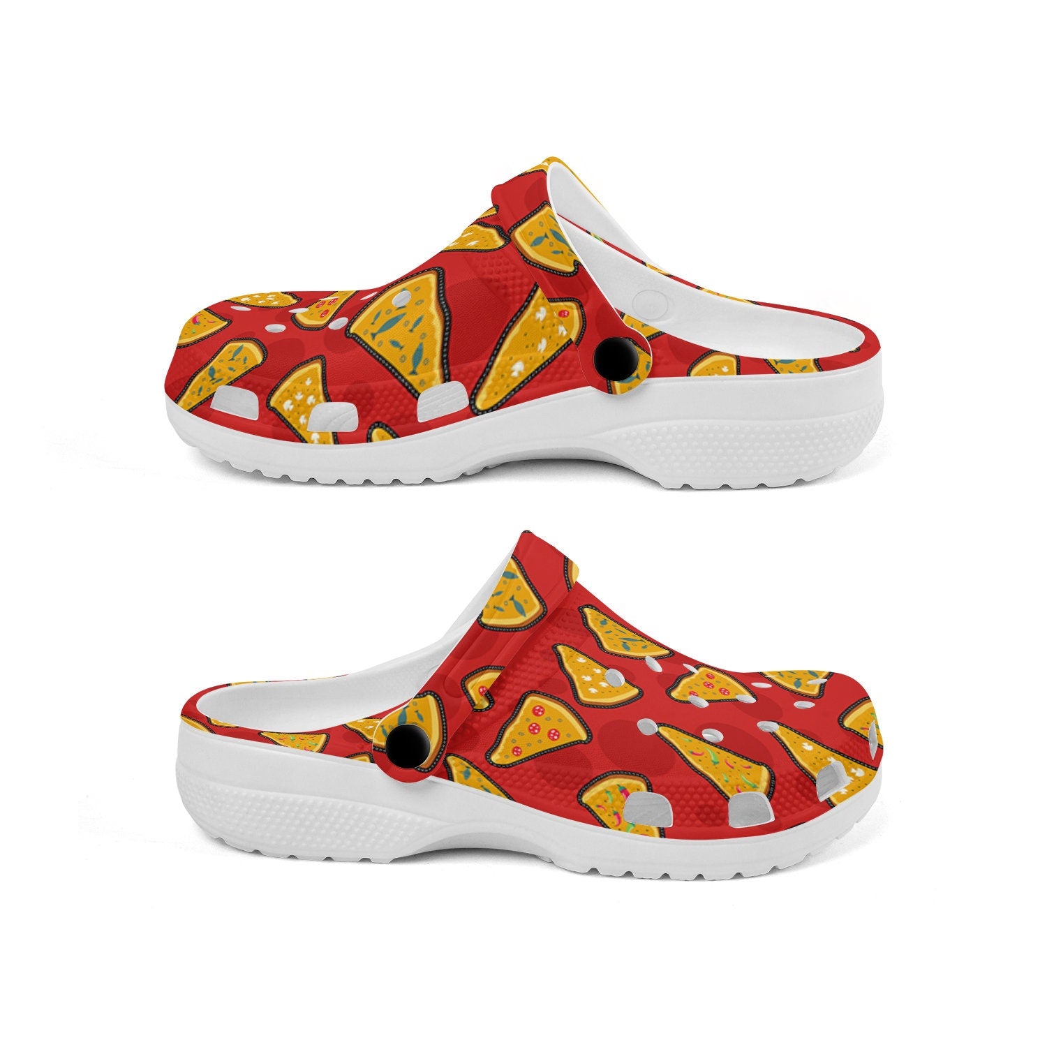 hippieartzone - Red Printed Pizza Unisex Classic Clogs for Men and Women 