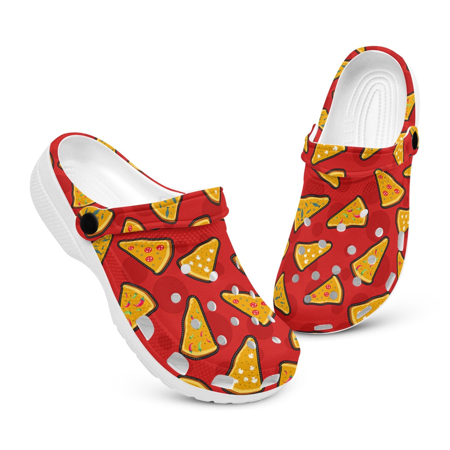 hippieartzone - Red Printed Pizza Unisex Classic Clogs for Men and Women 