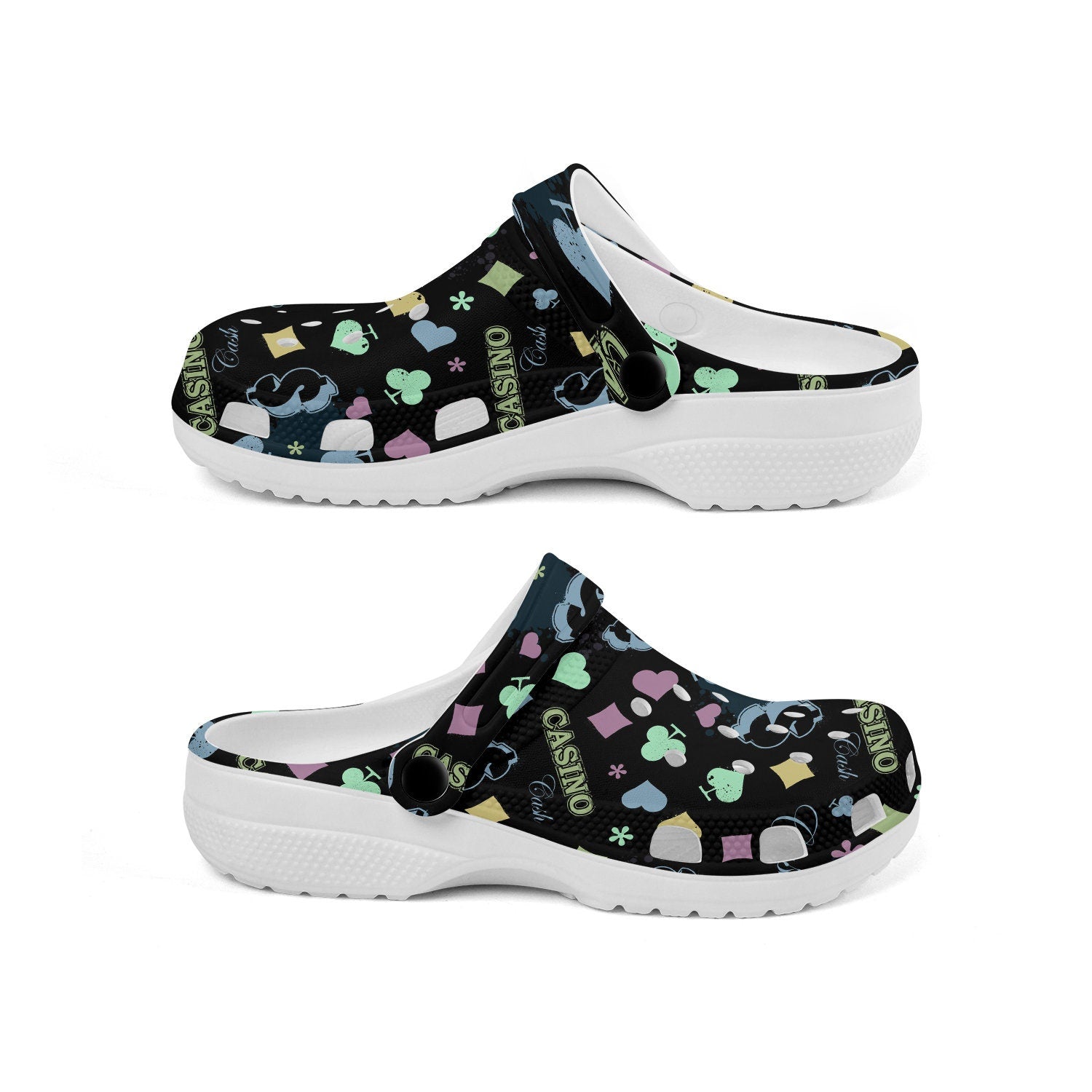 hippieartzone - Black Casino Unisex Classic Clogs for Men and Women 