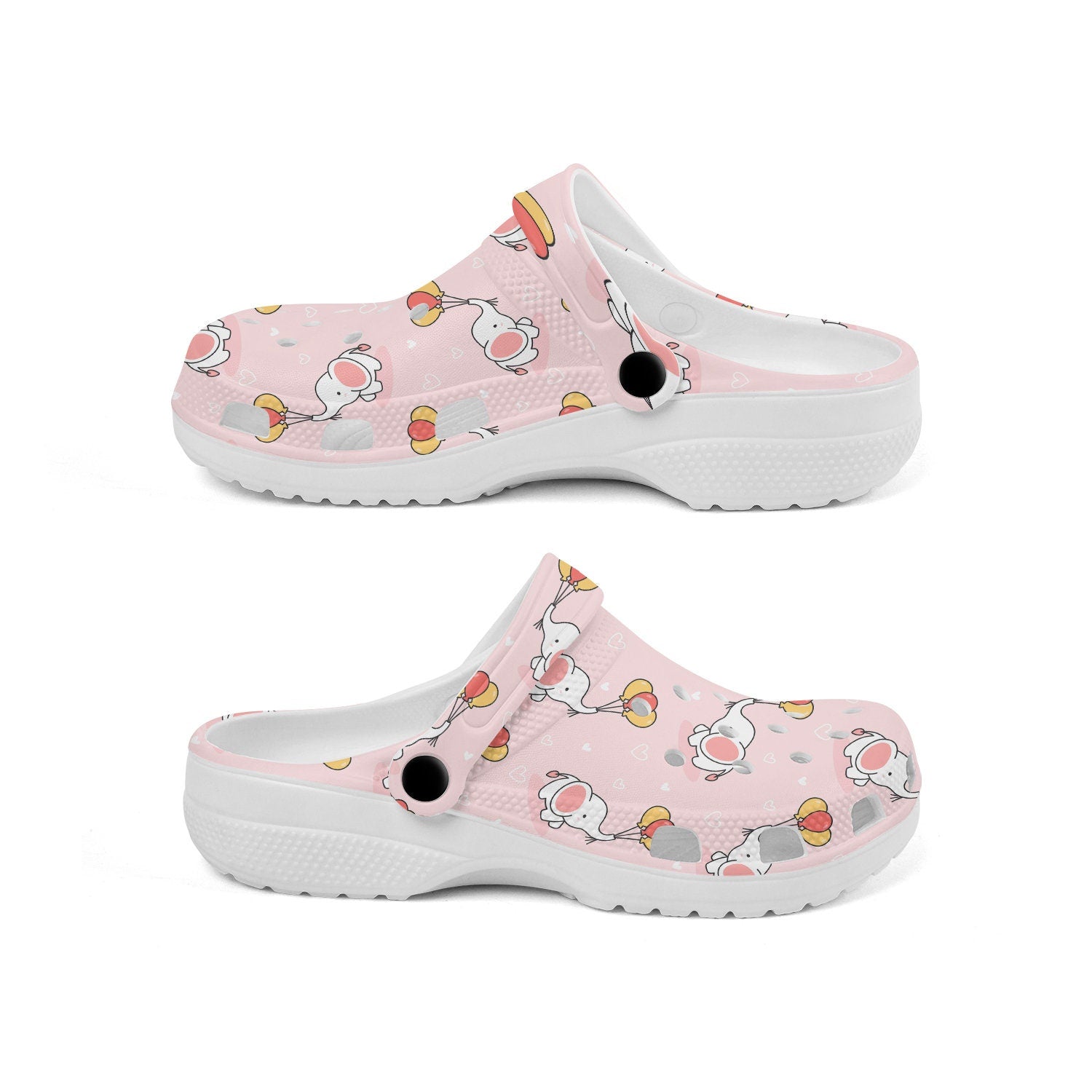 hippieartzone - Pink Kawaii Elephant and Balloon Clogs for Men and Women 