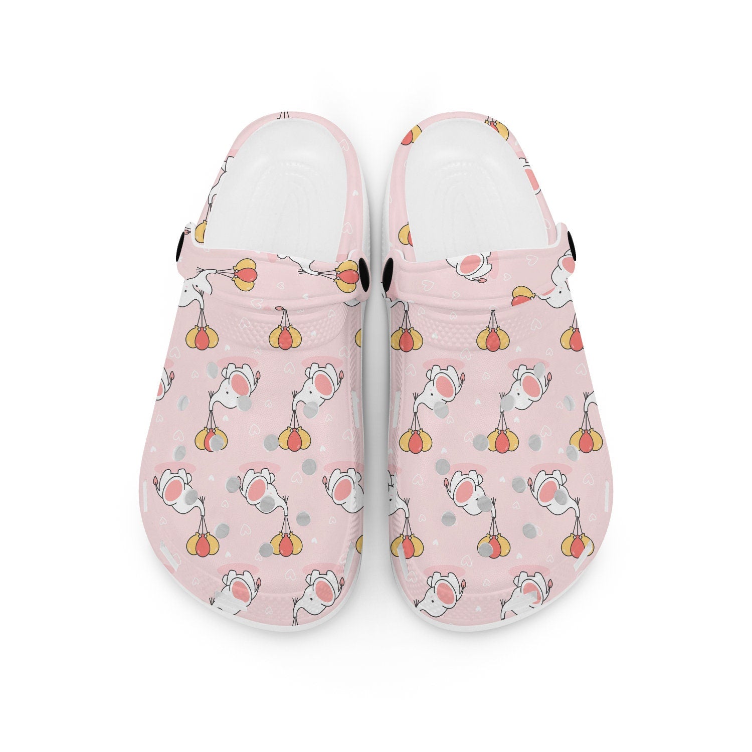hippieartzone - Pink Kawaii Elephant and Balloon Clogs for Men and Women 
