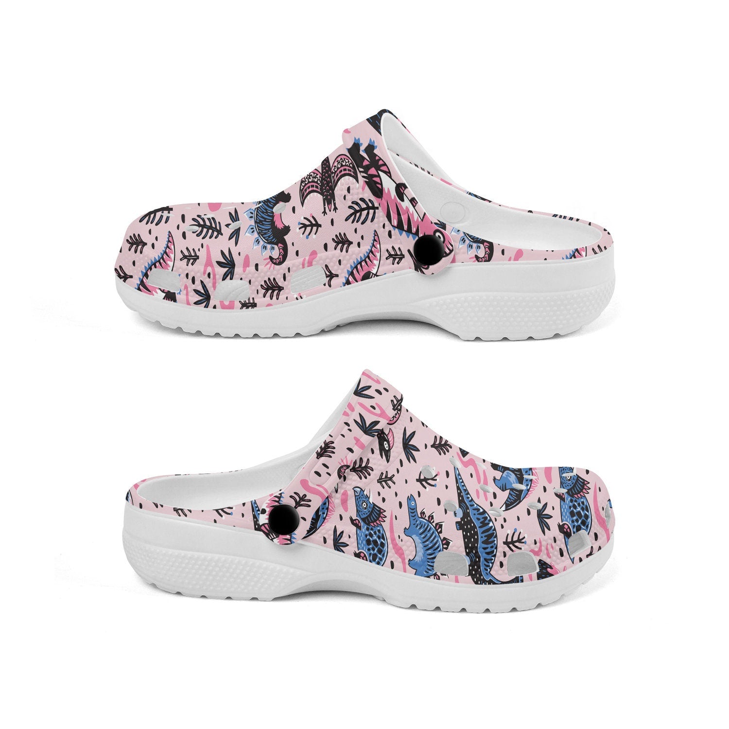 hippieartzone - Blue Pink Dinosaurs Animal Clogs for Men and Women 