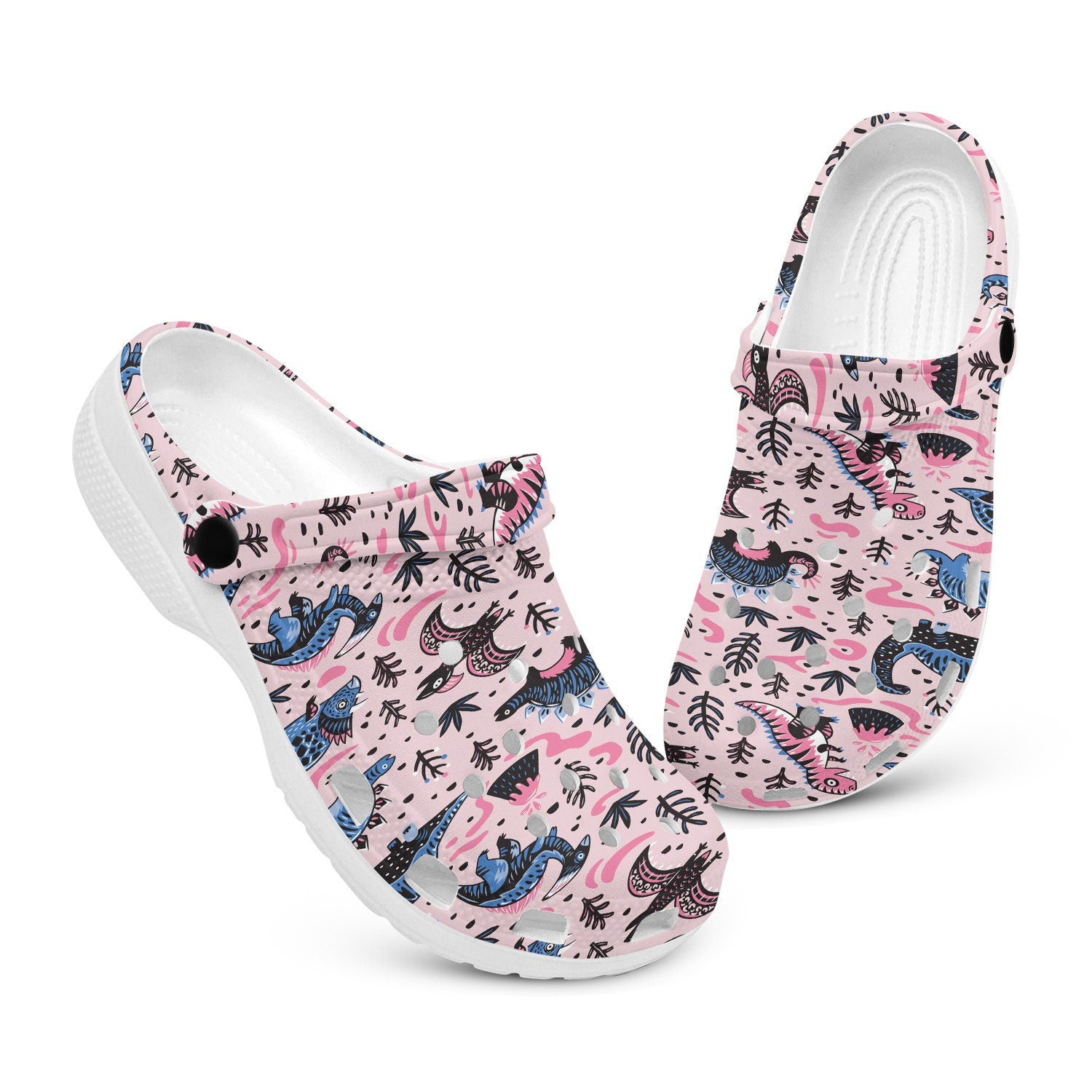 hippieartzone - Blue Pink Dinosaurs Animal Clogs for Men and Women 