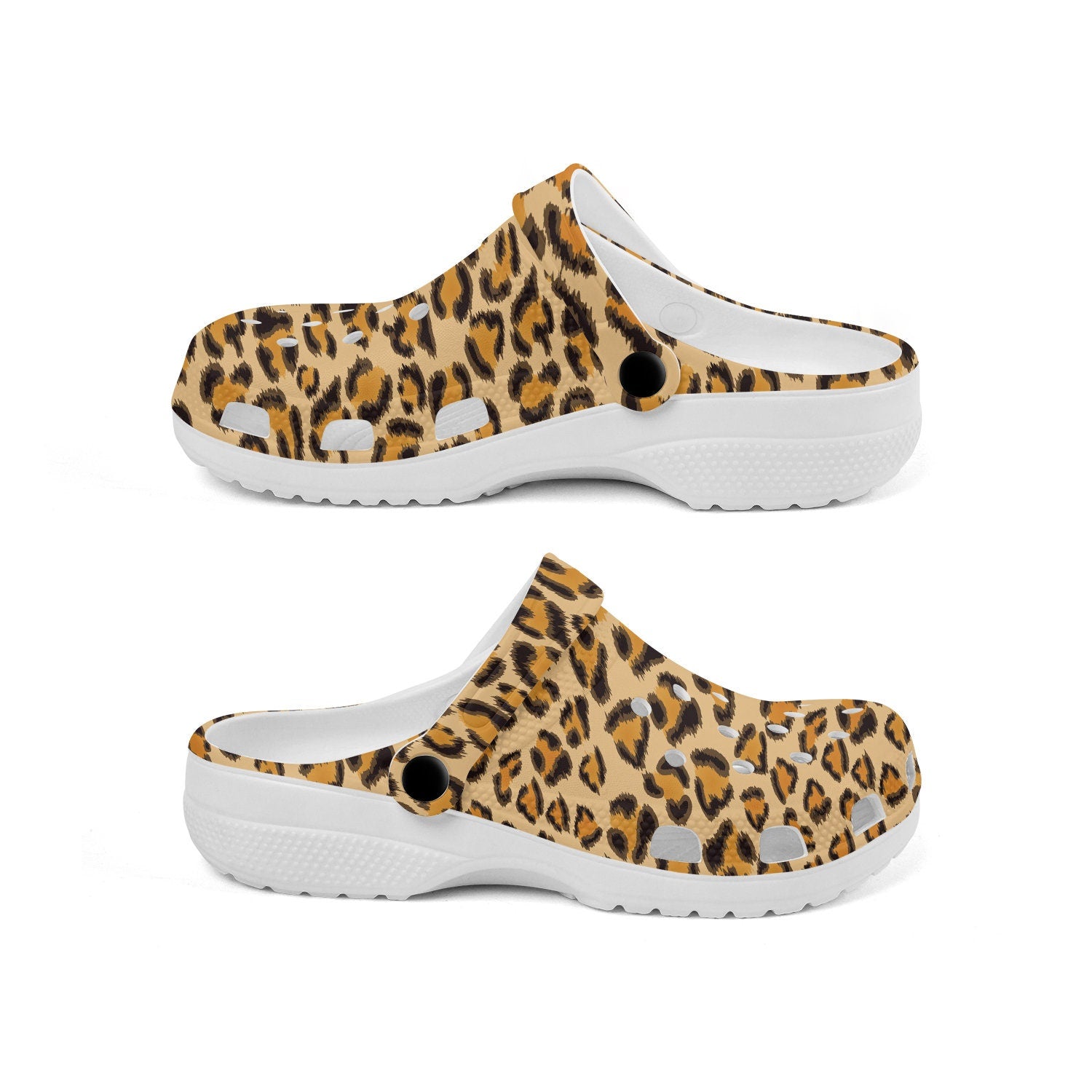 hippieartzone - Brown Leopard Skin Clogs for Men and Women 