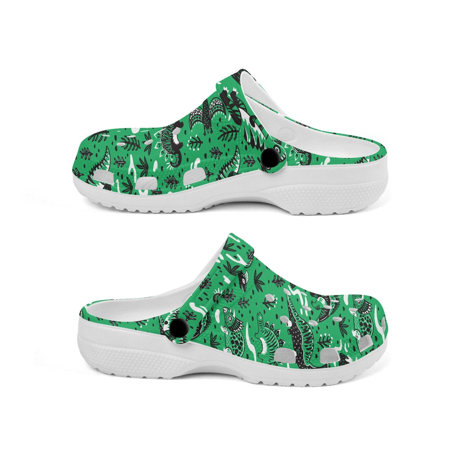 hippieartzone - Green Dinosaurs Animal Clogs for Men and Women