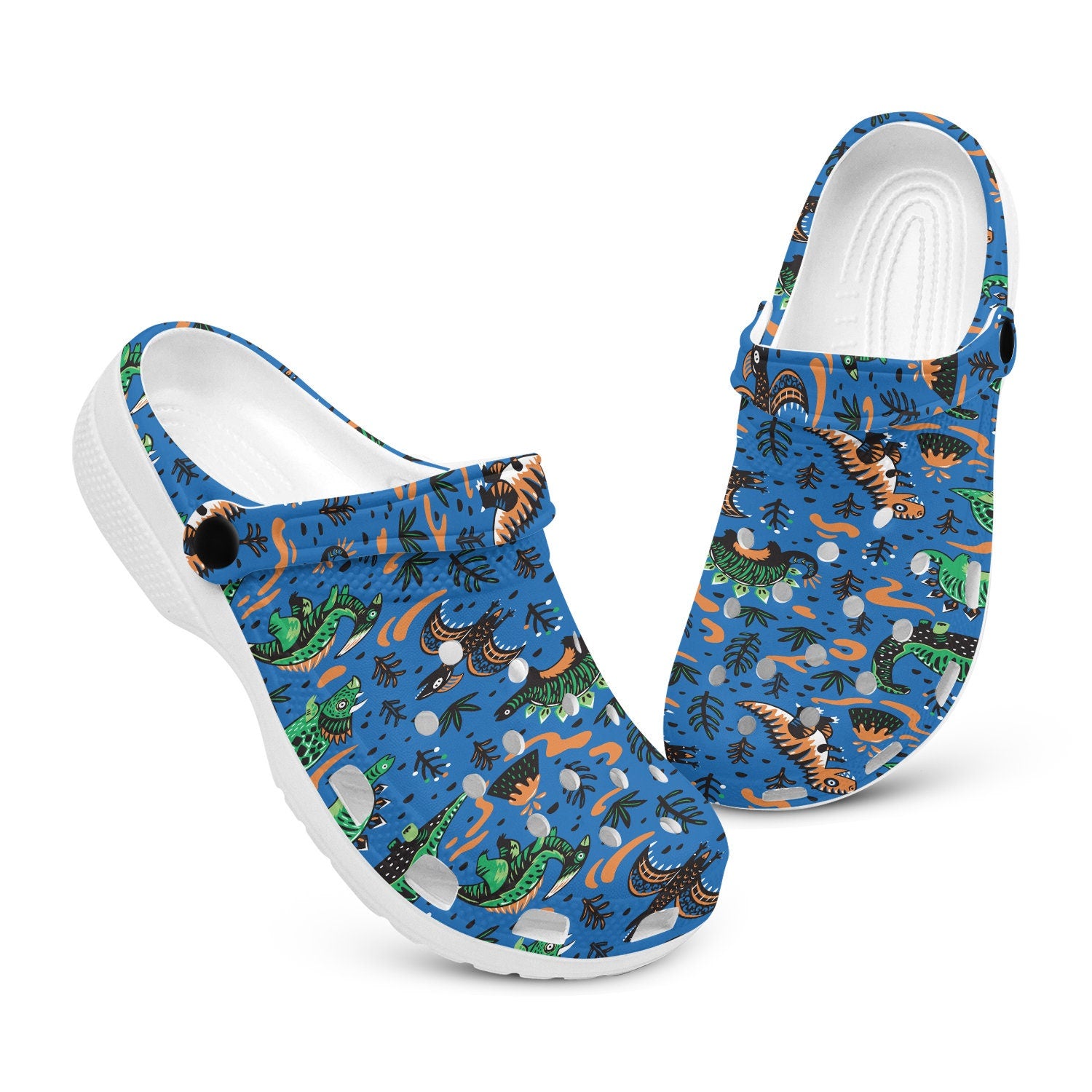 hippieartzone - Green Orange Dinosaurs Animal Clogs for Men and Women