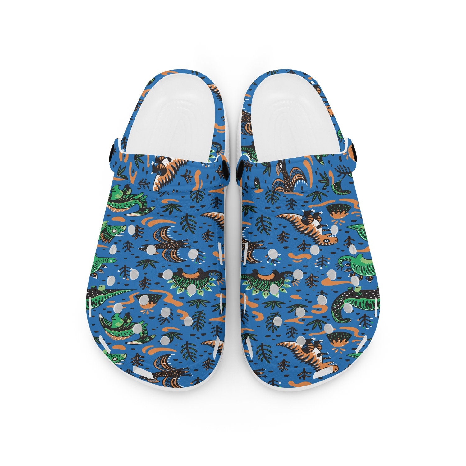 hippieartzone - Green Orange Dinosaurs Animal Clogs for Men and Women