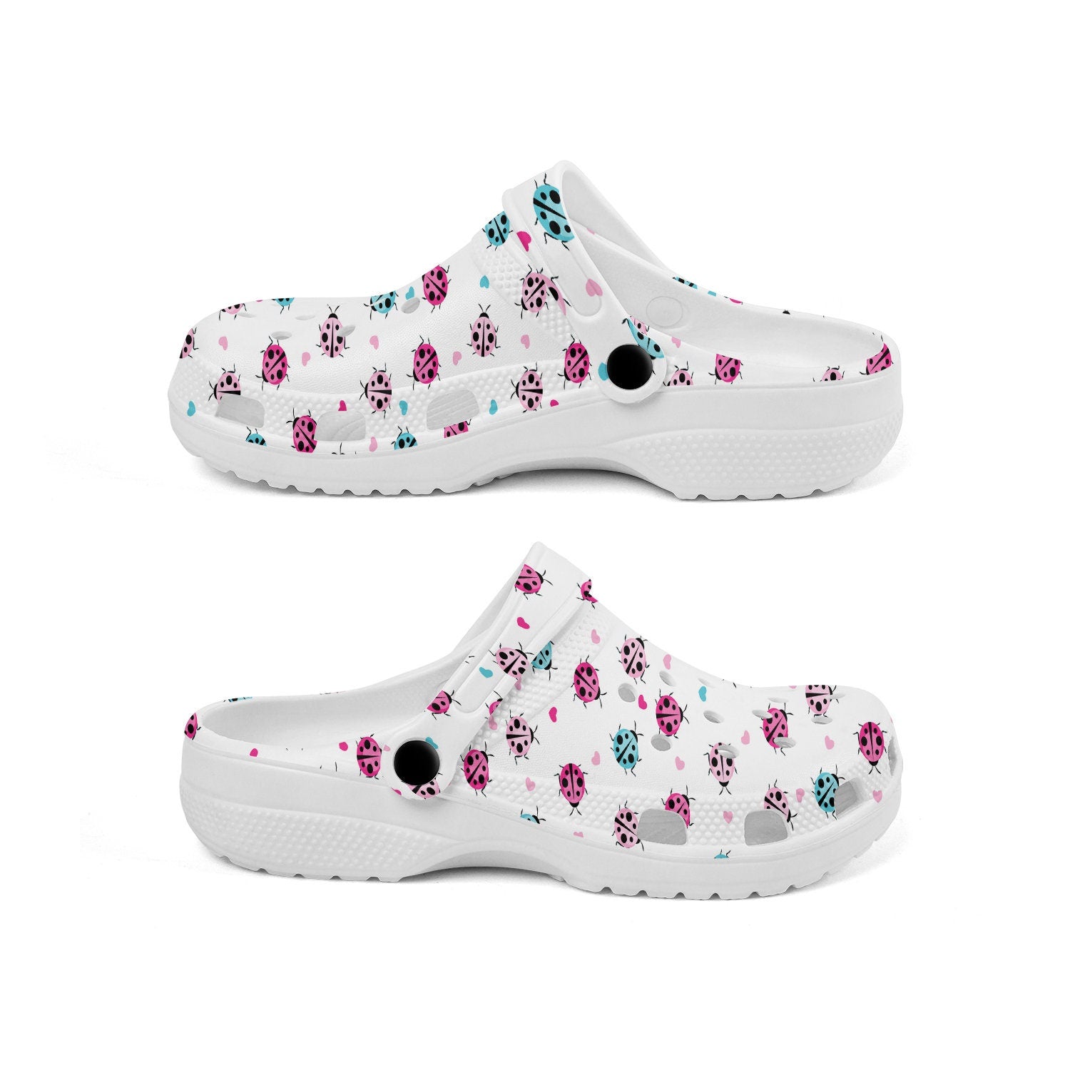 hippieartzone - Tiny Ladybug White Print Pattern Clogs for Men and Women
