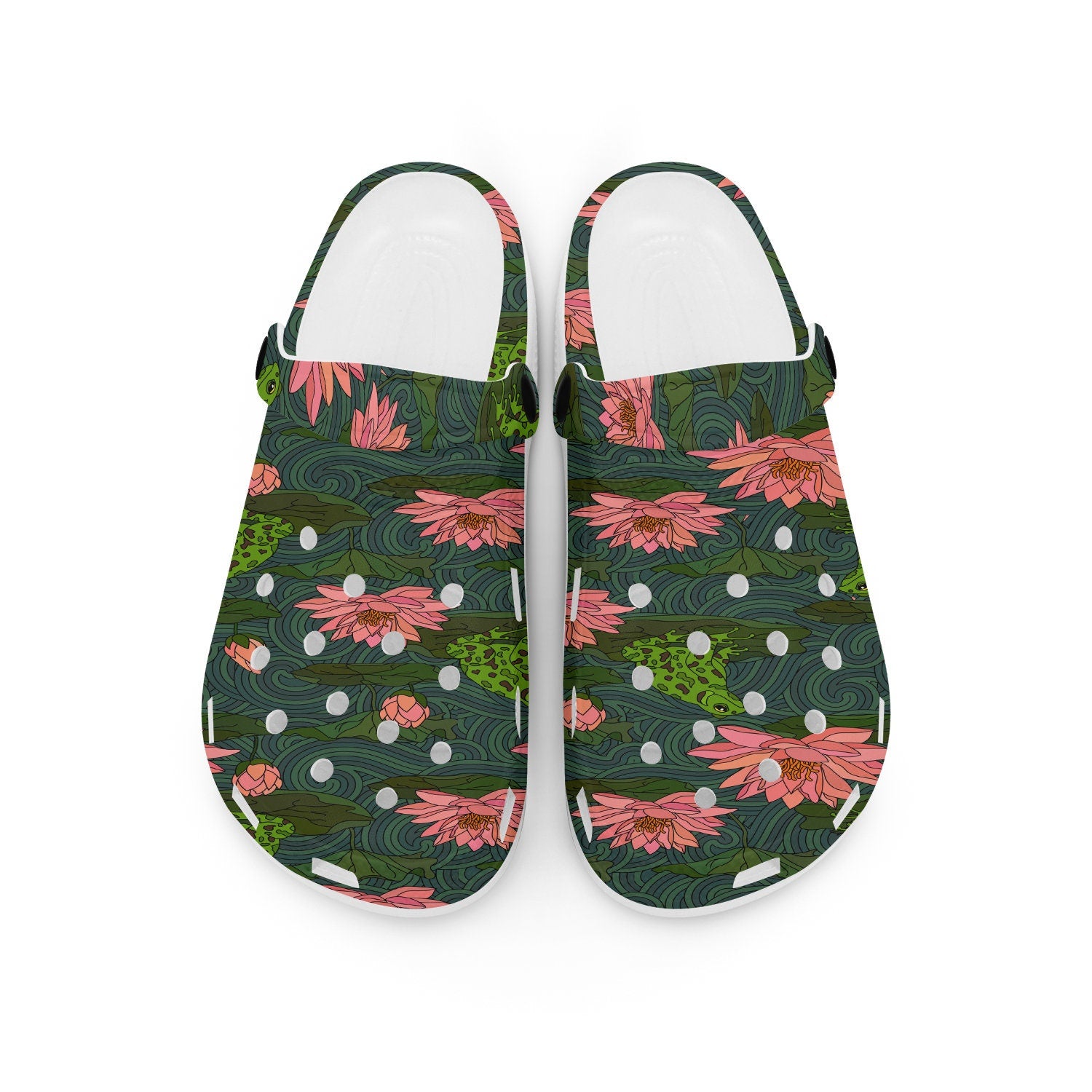 hippieartzone - Waterlily Frog Print Pattern Clogs for Men and Women