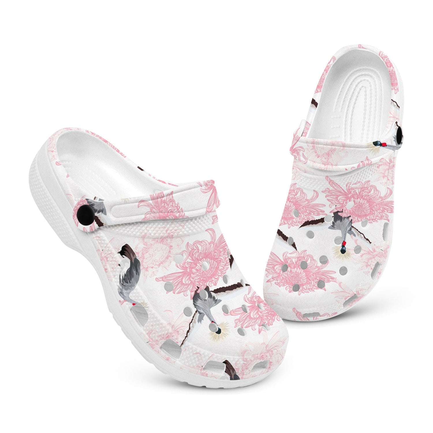 hippieartzone - Pink Japanese Cranes and Chrysanthemum Clogs for Men and Women, printed clogs, , 