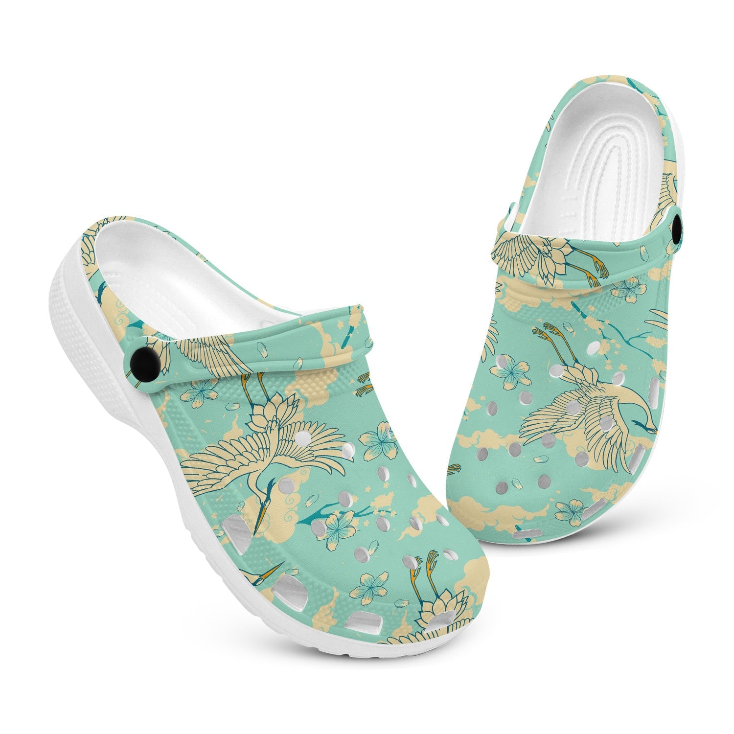 hippieartzone - Vintage Japanese Heron Bird Clogs for Men and Women, printed clogs, , 