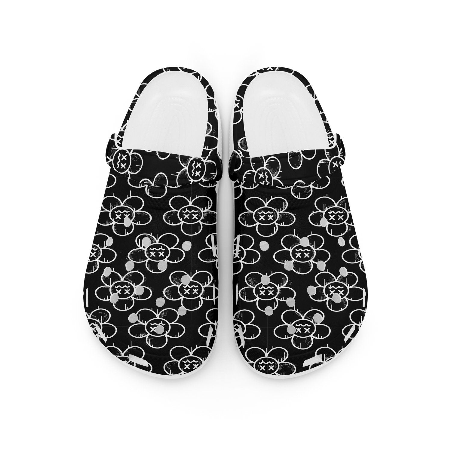 hippieartzone - Black Floral Gothic Clogs for Men and Women, printed clogs, , 