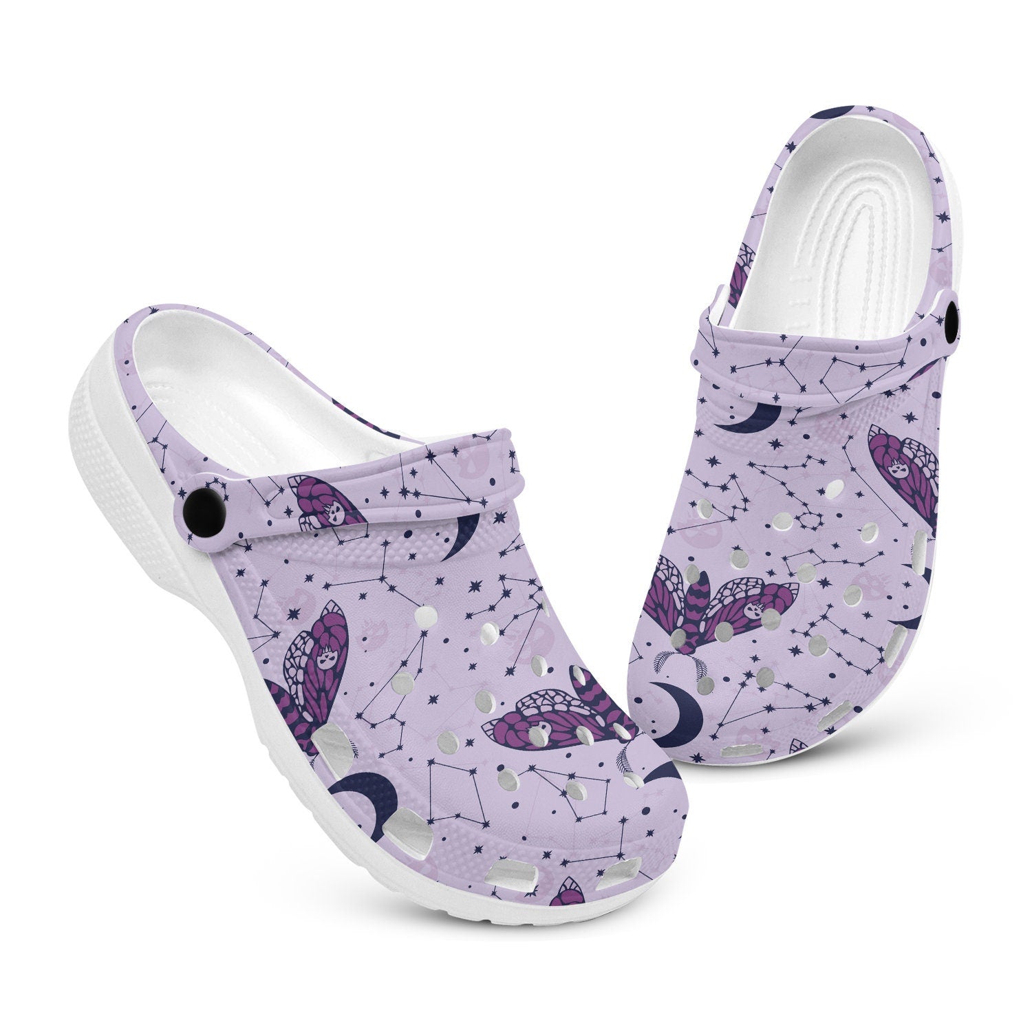 hippieartzone - Dead Head Butterfly Moon Goth Clogs for Men and Women, printed clogs, , 