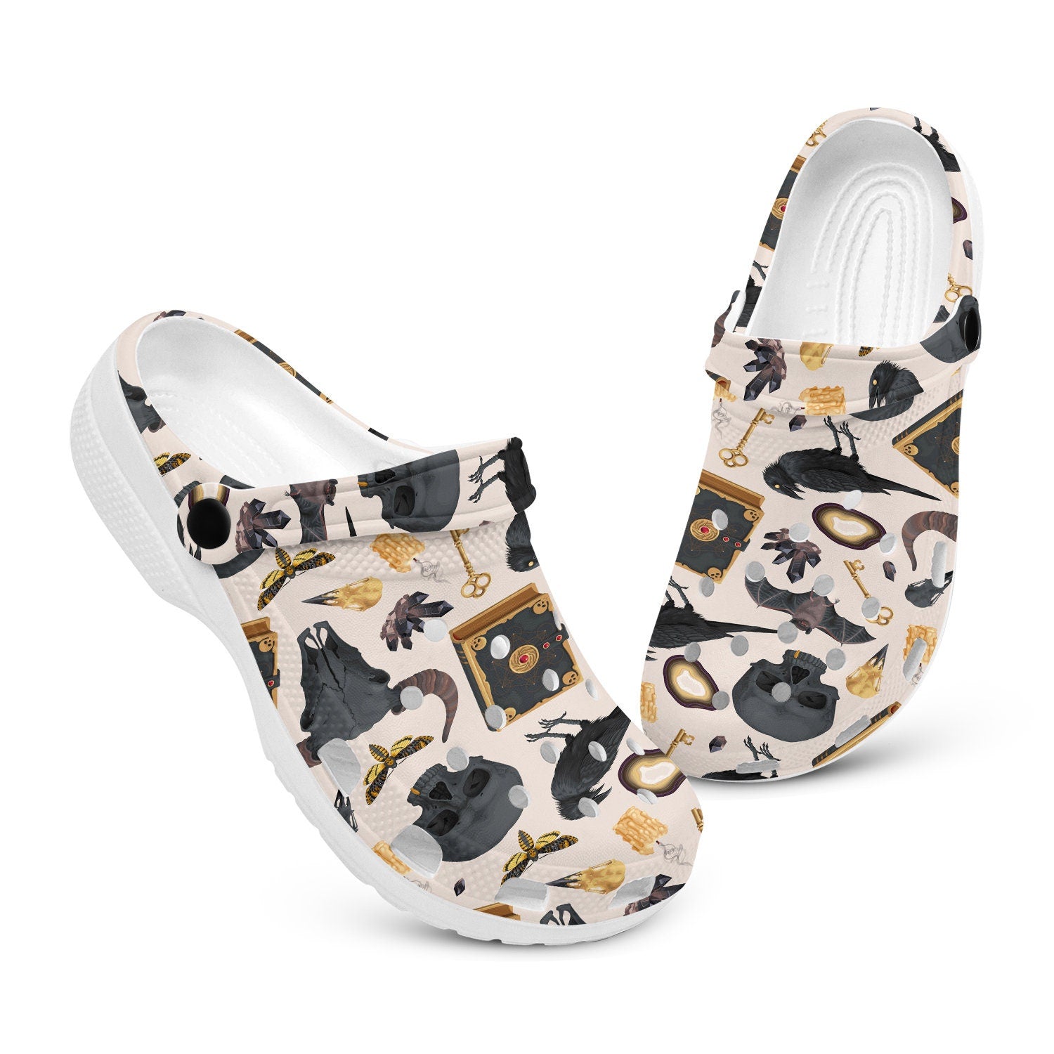 hippieartzone - Raven and Magic Book Gothic Clogs for Men and Women, printed clogs, , 