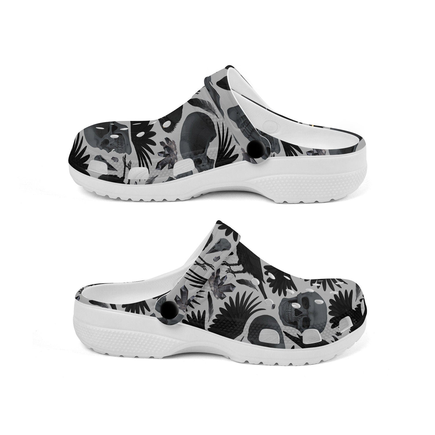 hippieartzone - Raven Skull Crystal Gothic Clogs for Men and Women, printed clogs, , 