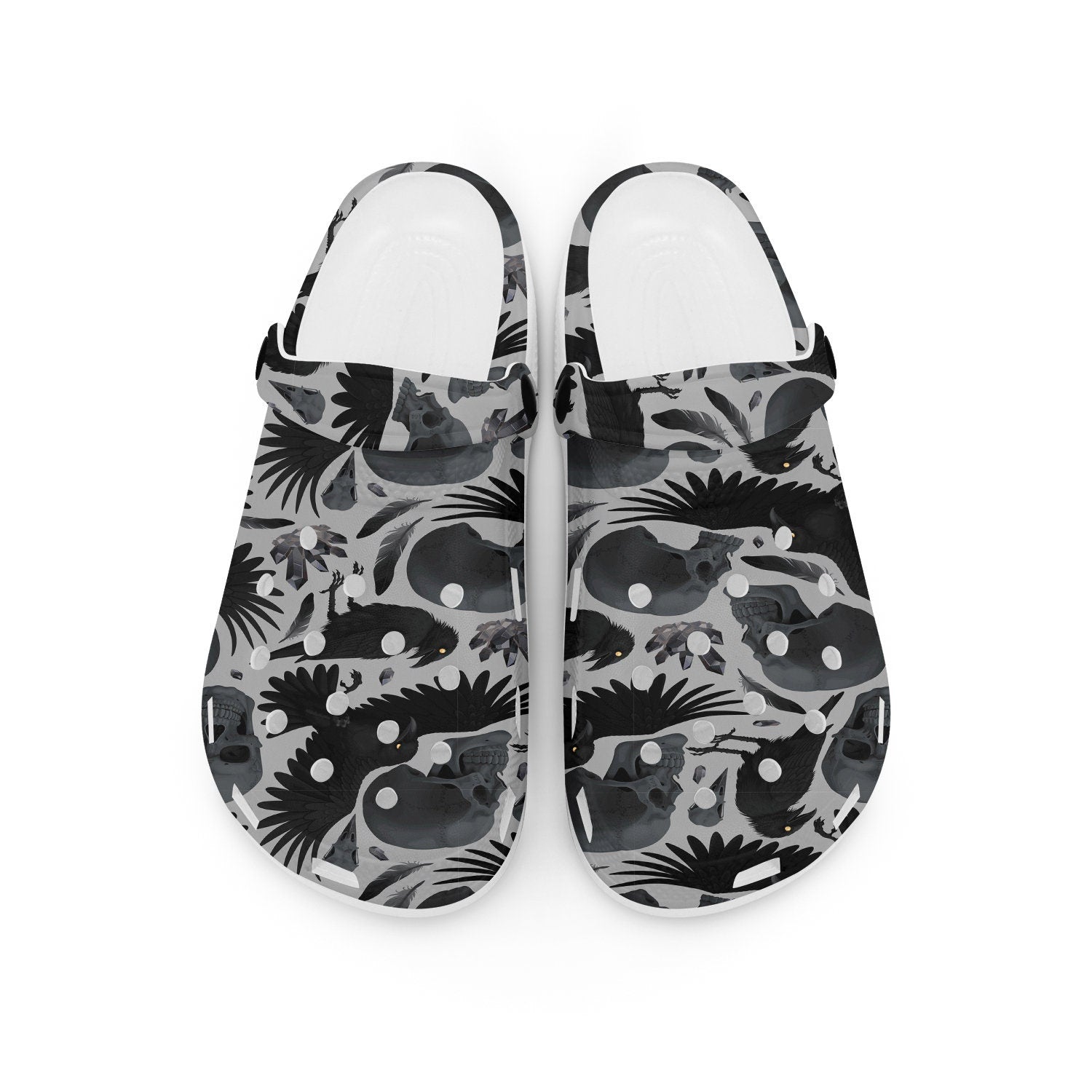 hippieartzone - Raven Skull Crystal Gothic Clogs for Men and Women, printed clogs, , 