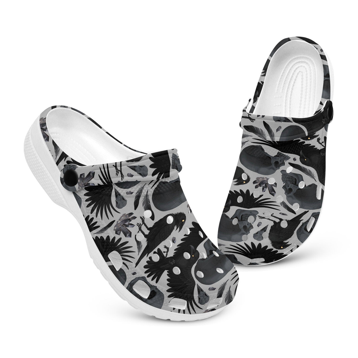 hippieartzone - Raven Skull Crystal Gothic Clogs for Men and Women, printed clogs, , 