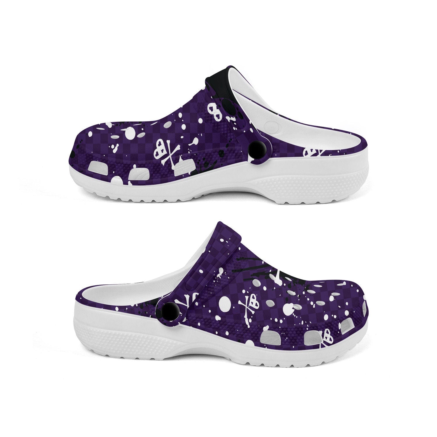 hippieartzone - Urban Skull Checkered Gothic Punk Clogs for Men and Women, printed clogs, , 