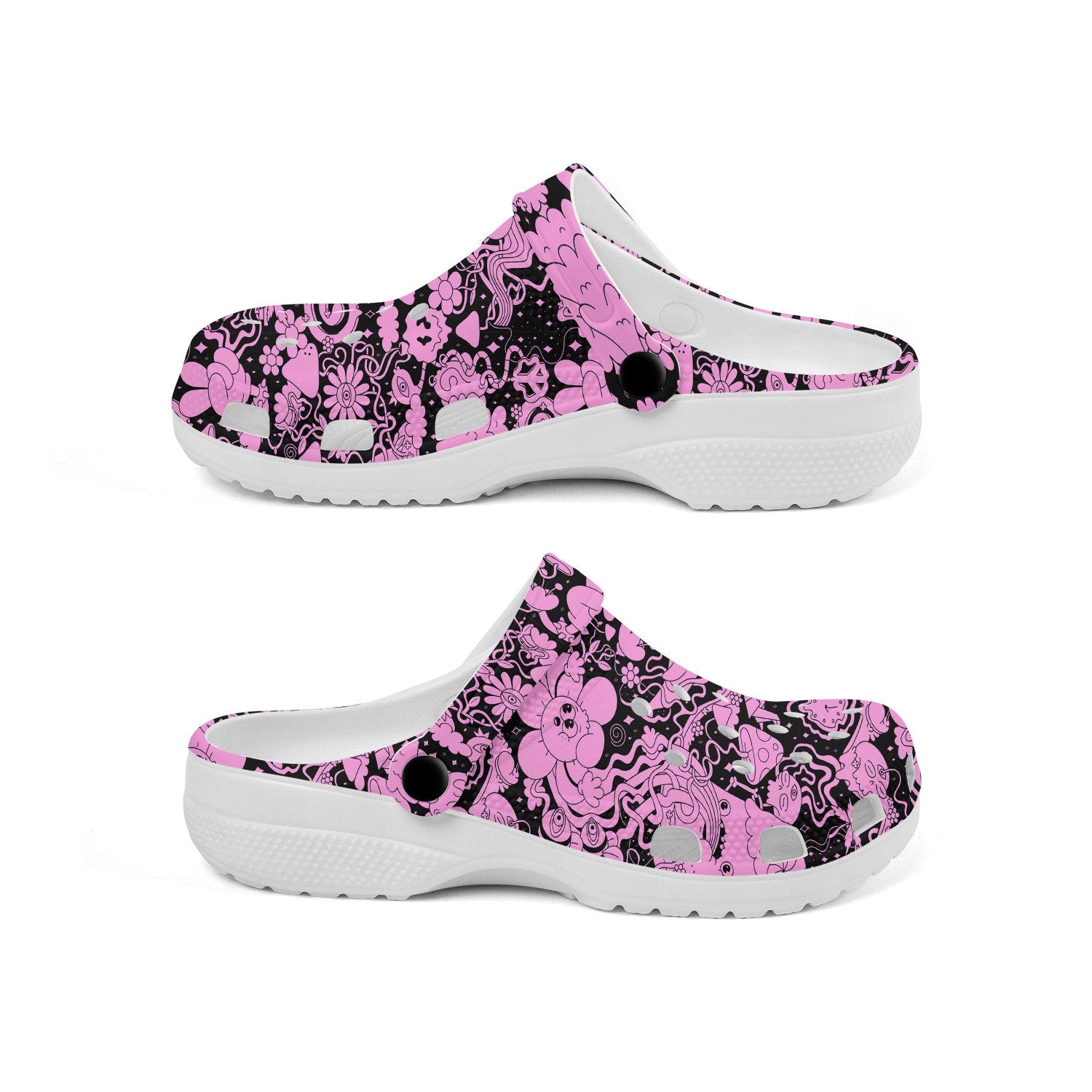 hippieartzone - Psychedelic Trippy Art Mushroom Clogs for Men and Women, printed clogs, , , festival shoes, rave print