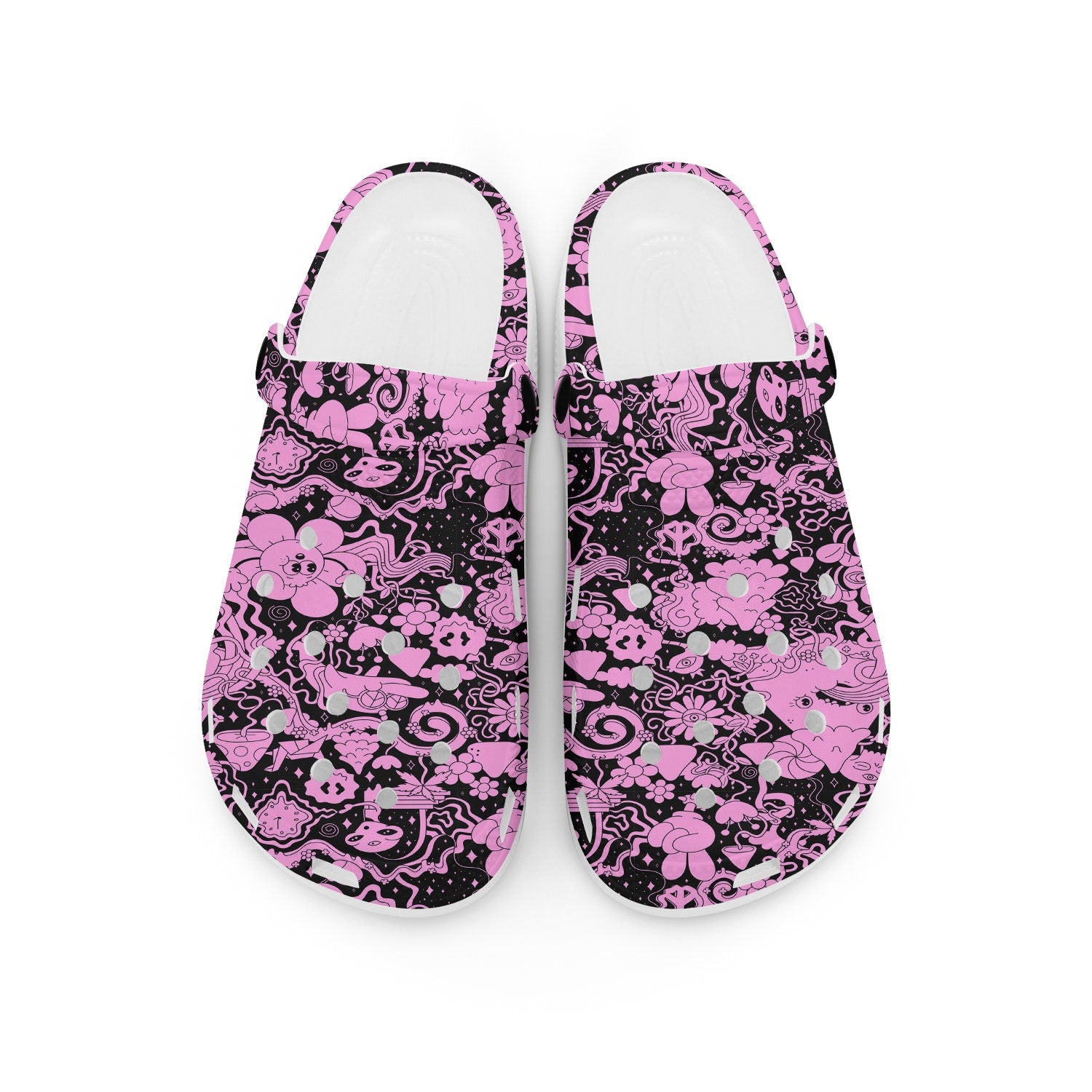 hippieartzone - Psychedelic Trippy Art Mushroom Clogs for Men and Women, printed clogs, , , festival shoes, rave print