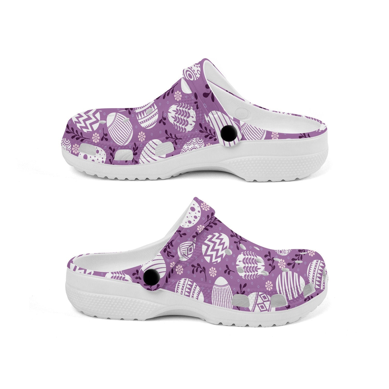 hippieartzone - Purple Easter Egg Clogs for Men and Women, printed clogs, , , easter egg print shoes, cute rubber clogs