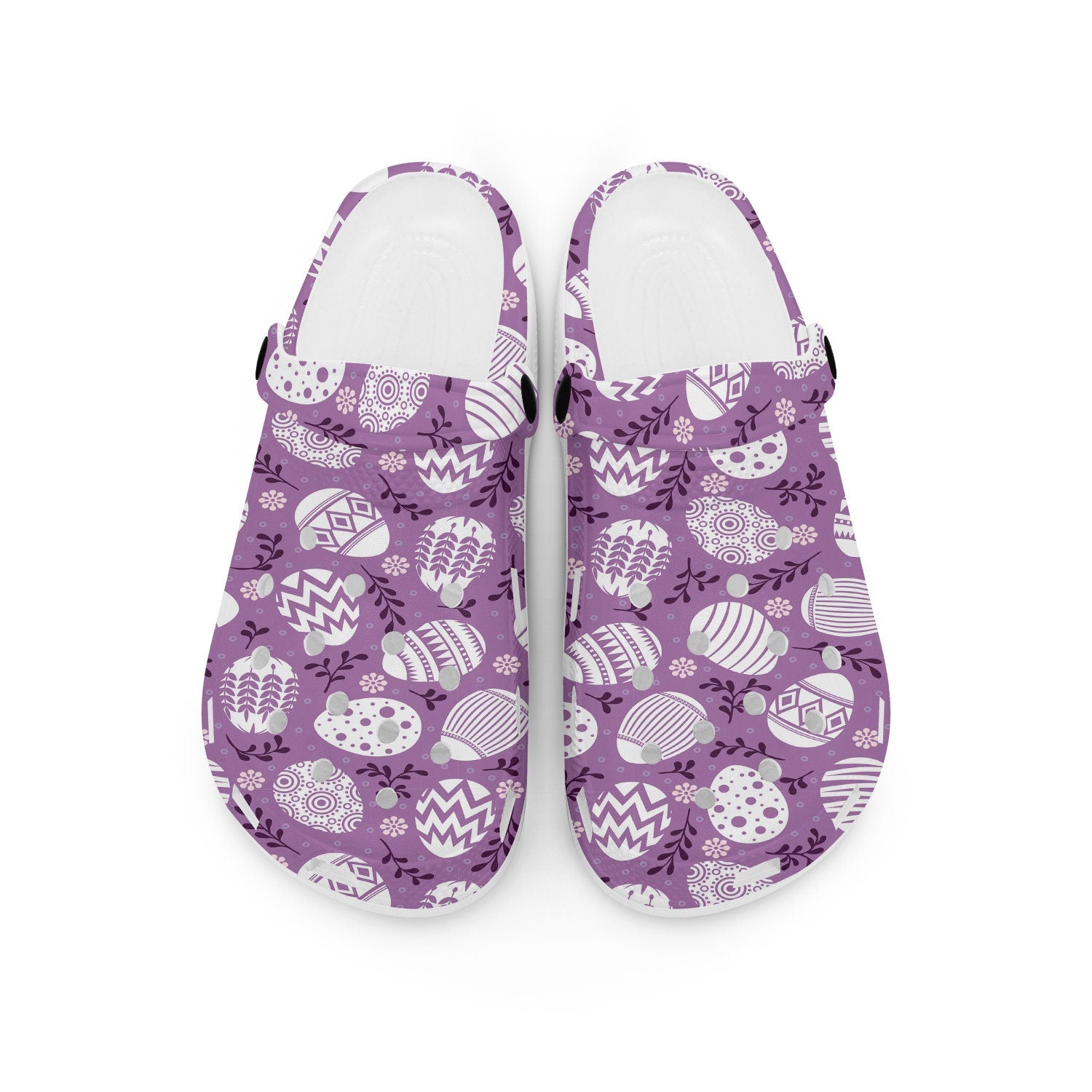 hippieartzone - Purple Easter Egg Clogs for Men and Women, printed clogs, , , easter egg print shoes, cute rubber clogs