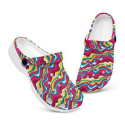 hippieartzone - Red Psychedelic Waves Clogs for Men and Women, printed clogs, , , abstract print shoes, rubber slip on