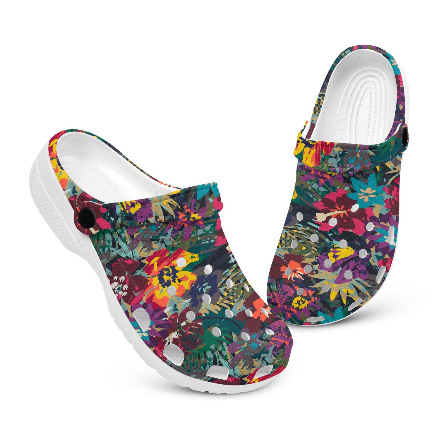 hippieartzone - Tropical Psychedelic Flowers Clogs for Men and Women, printed clogs, , , custom abstract print shoes