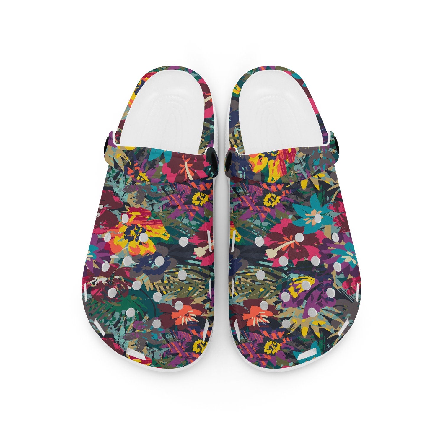 hippieartzone - Tropical Psychedelic Flowers Clogs for Men and Women, printed clogs, , , custom abstract print shoes