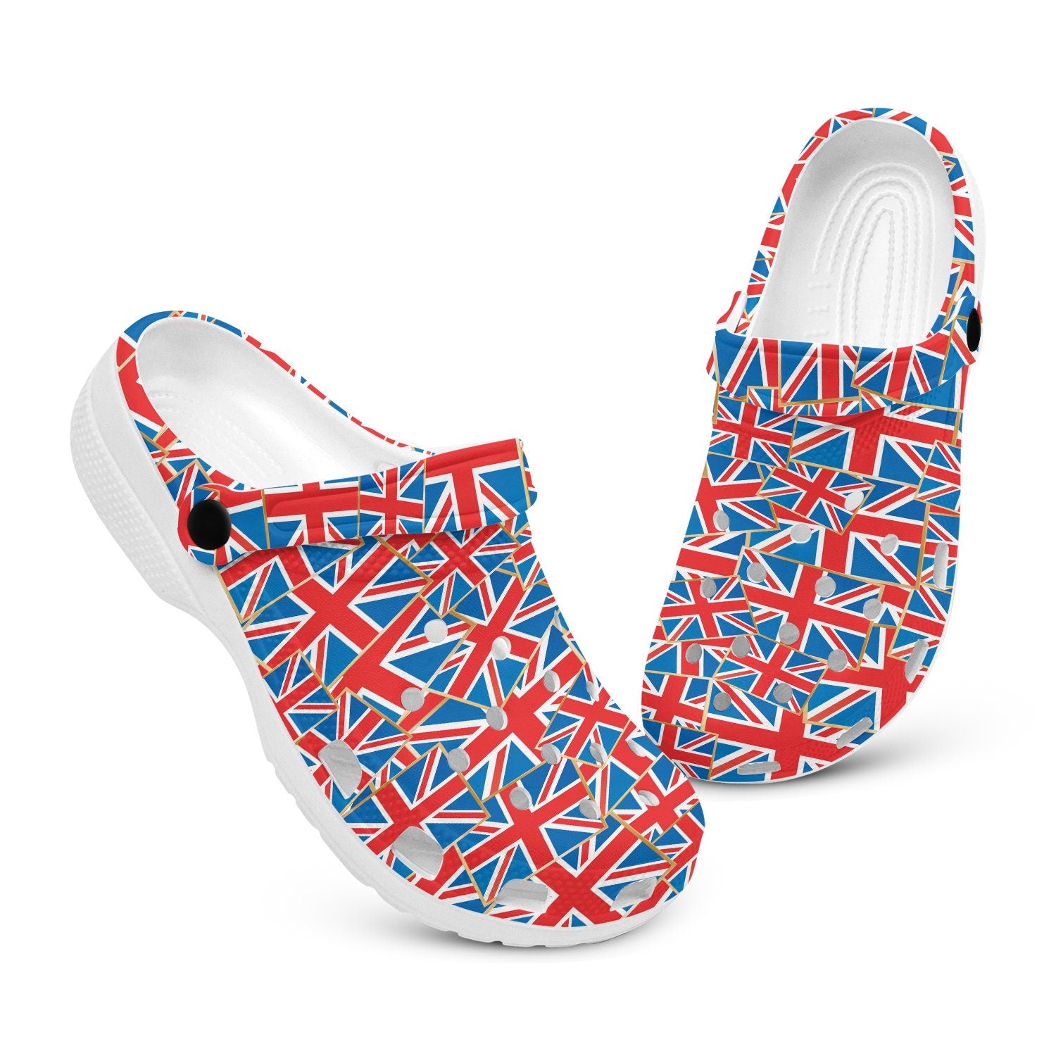 hippieartzone - United Kingdom UK Flag Pattern Clogs for Men and Women, printed clogs, , , uk flag print shoes, mules