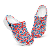 hippieartzone - United Kingdom UK Flag Pattern Clogs for Men and Women, printed clogs, , , uk flag print shoes, mules