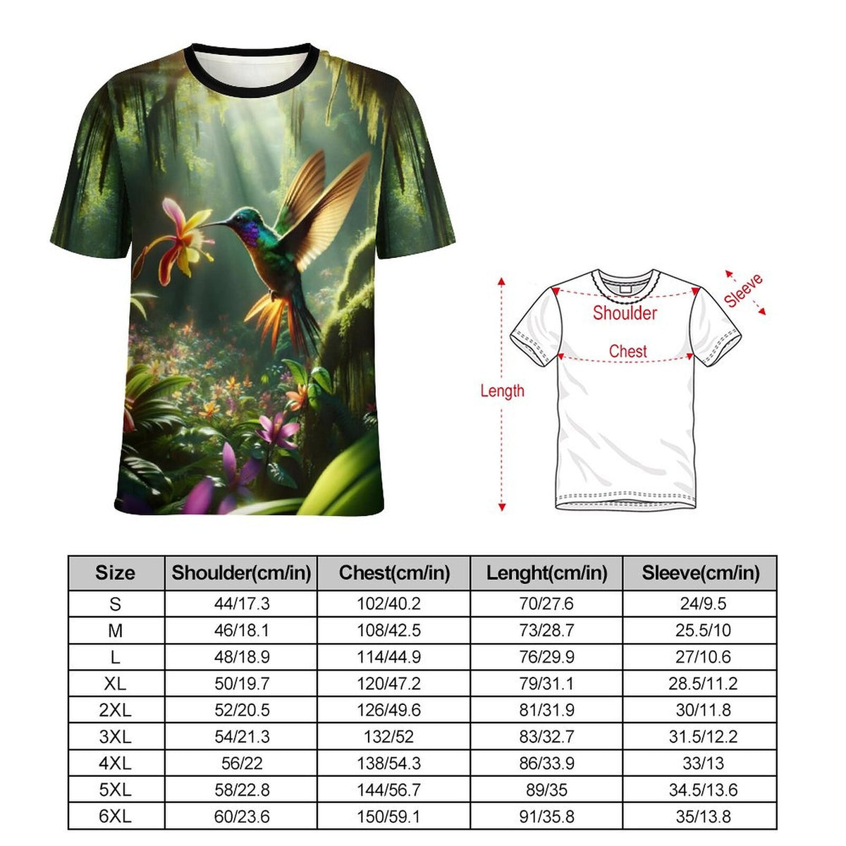 hippieartzone - Forest Hummingbird T-Shirt , Animal Lover Shirt, Hummingbird Tee, Bird Print Shirt, Floral Hummingbird Shirt